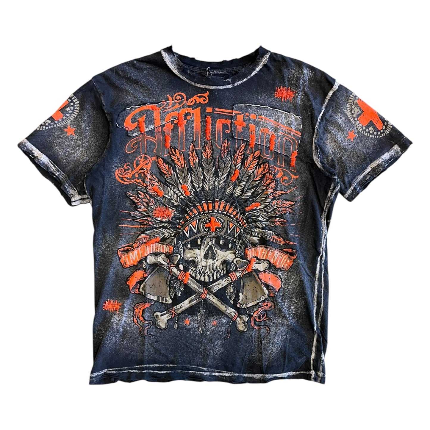 Y2K Affliction Native American Skull T Shirt