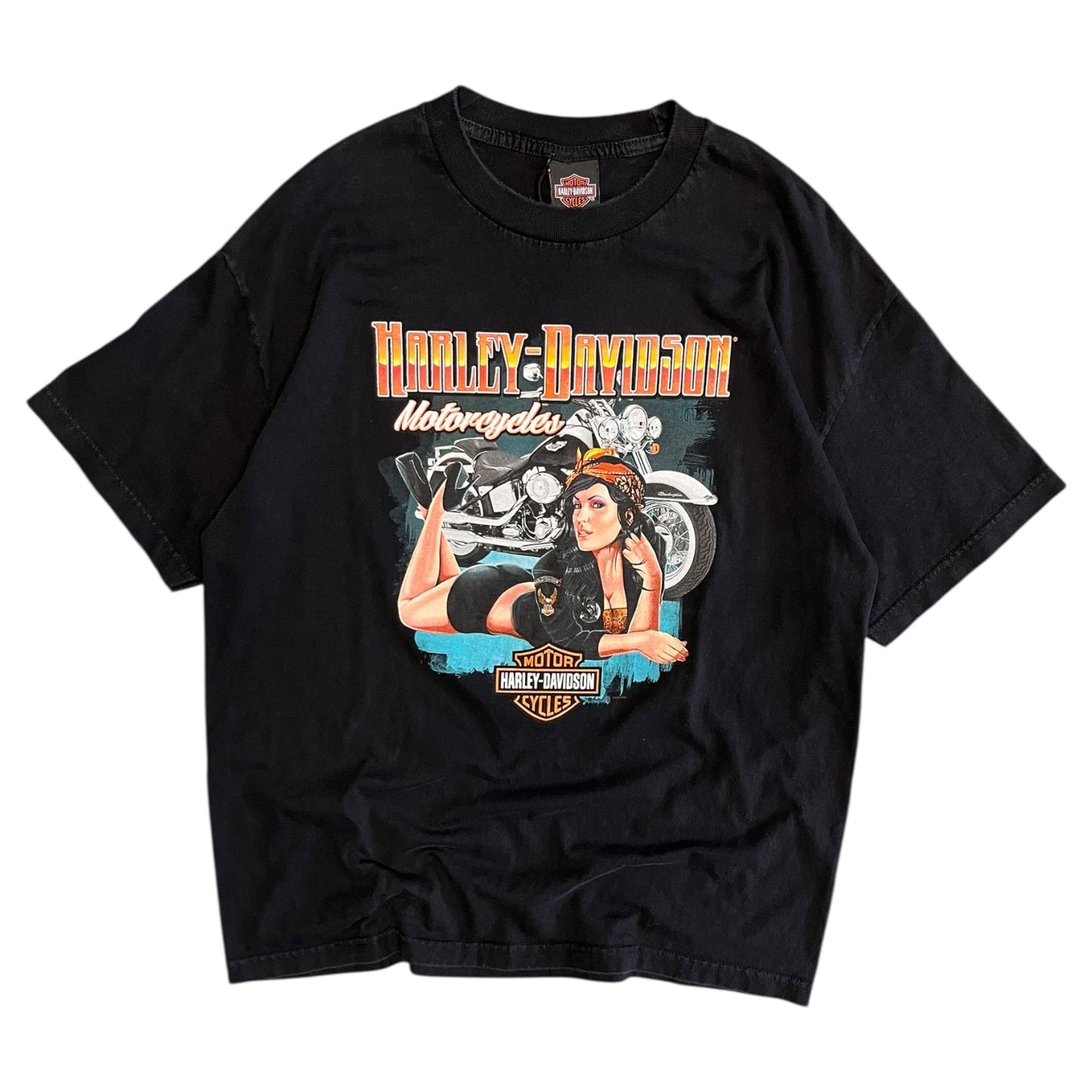 Y2K Harley Davidson Orange Bandanna Motorcycle Women Tee