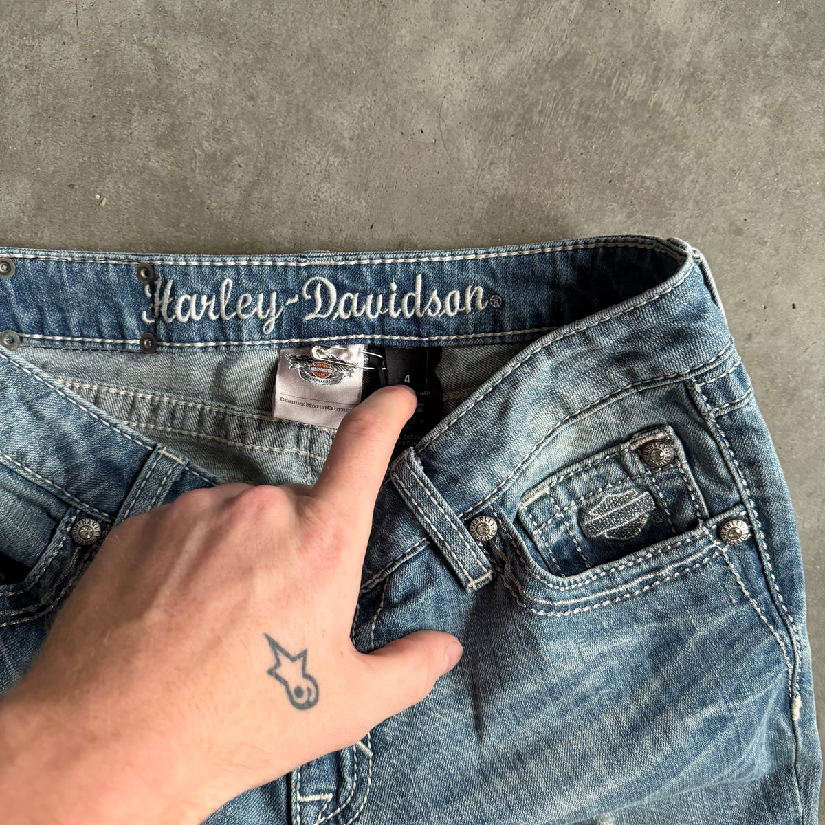 Women’s Harley Davidson Light Wash Distressed Boot Cut Flare Jeans