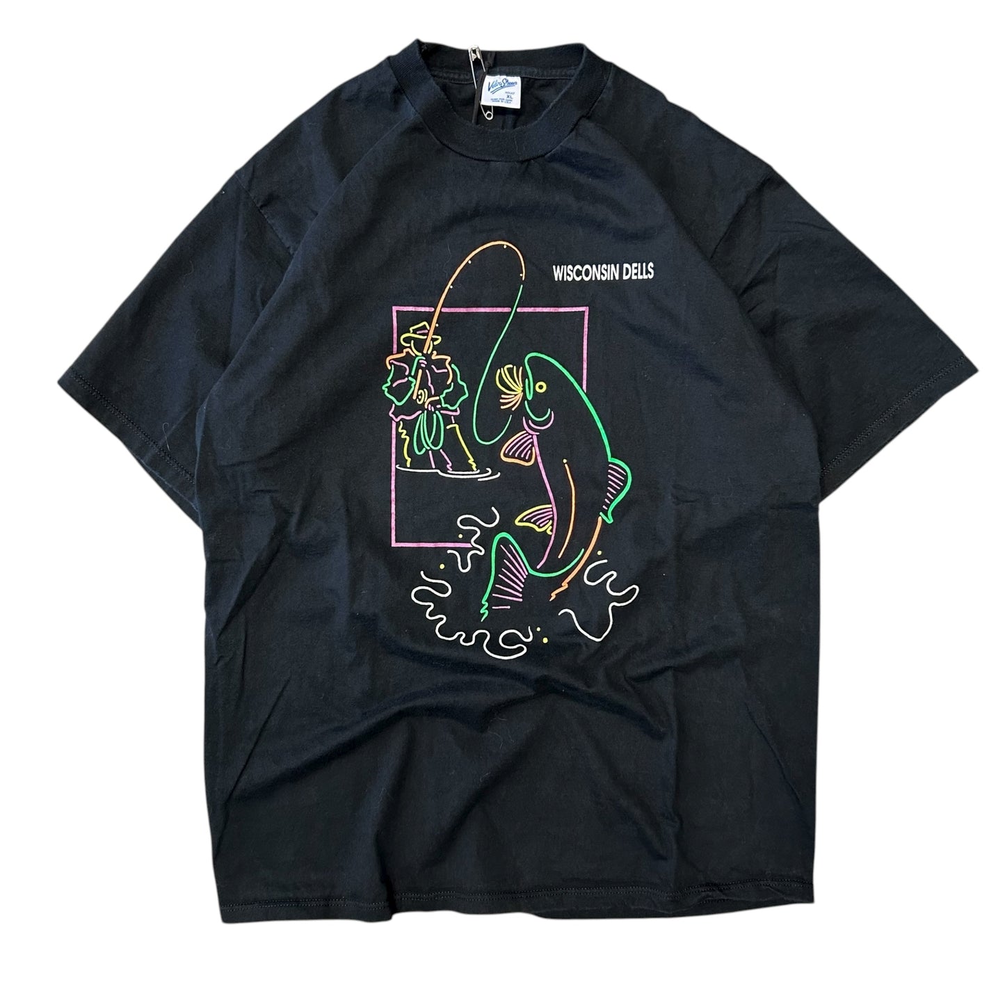 Y2K Wisconsin Dells Neon Fisherman Outline Tee