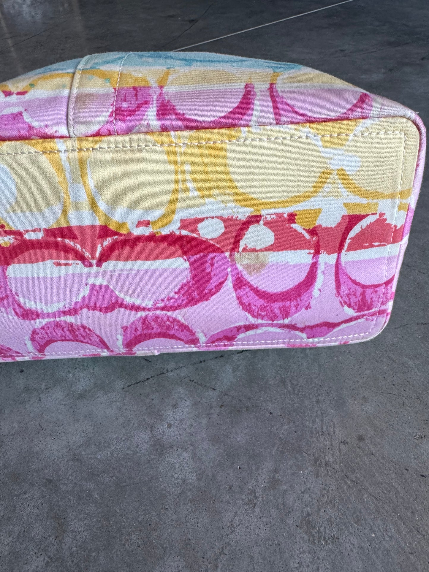 Y2K Coach Hampton Multi Watercolor signature Sateen Tote