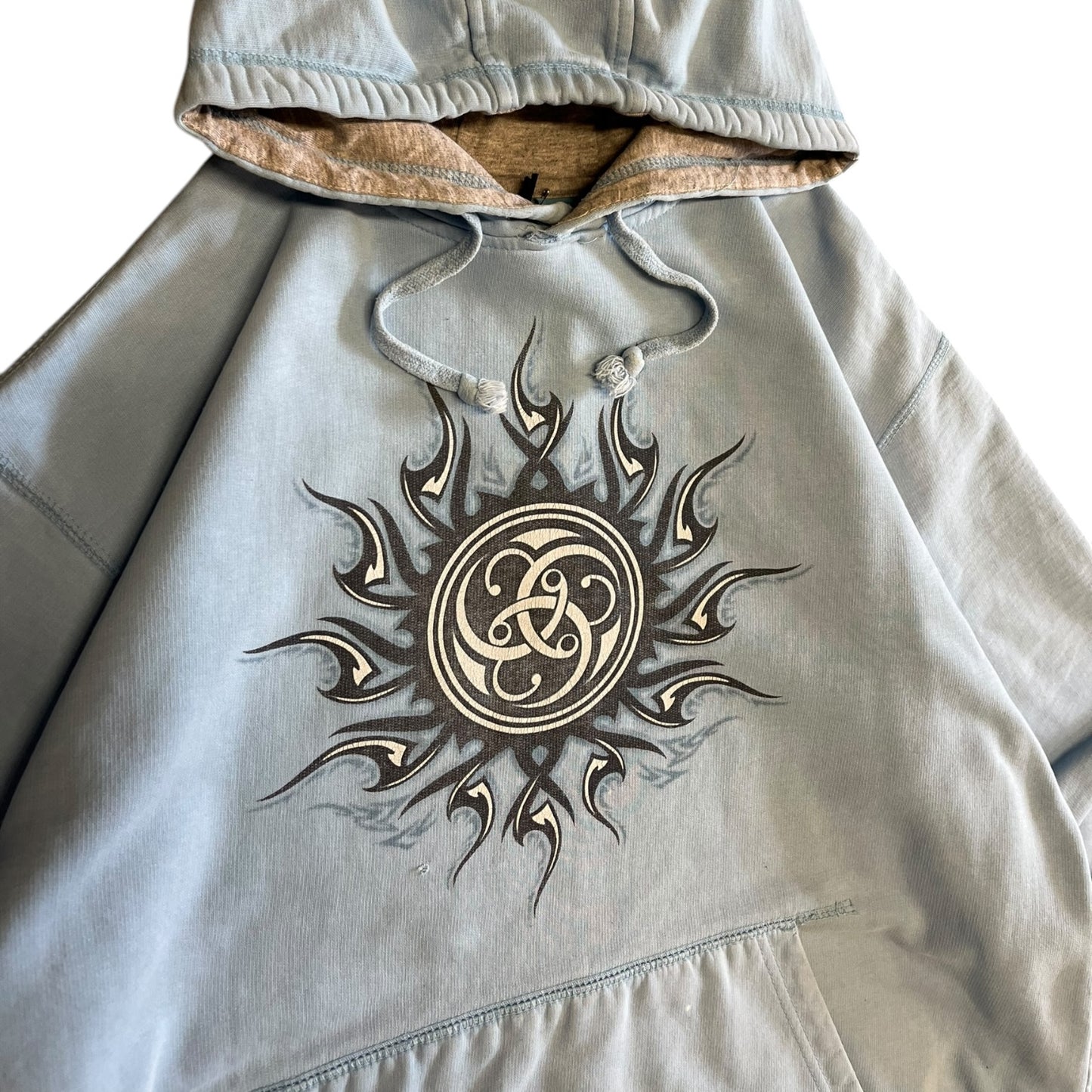 Y2K Surf Tribal Light Blue Distressed Hoodie