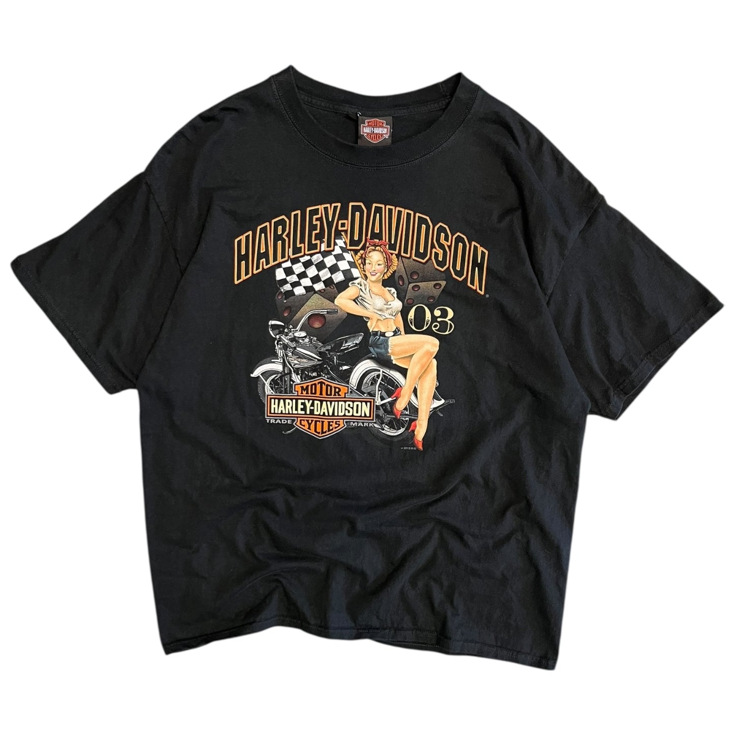 Y2K Big Barn Harley Davidson Checkered Flag Women Tee