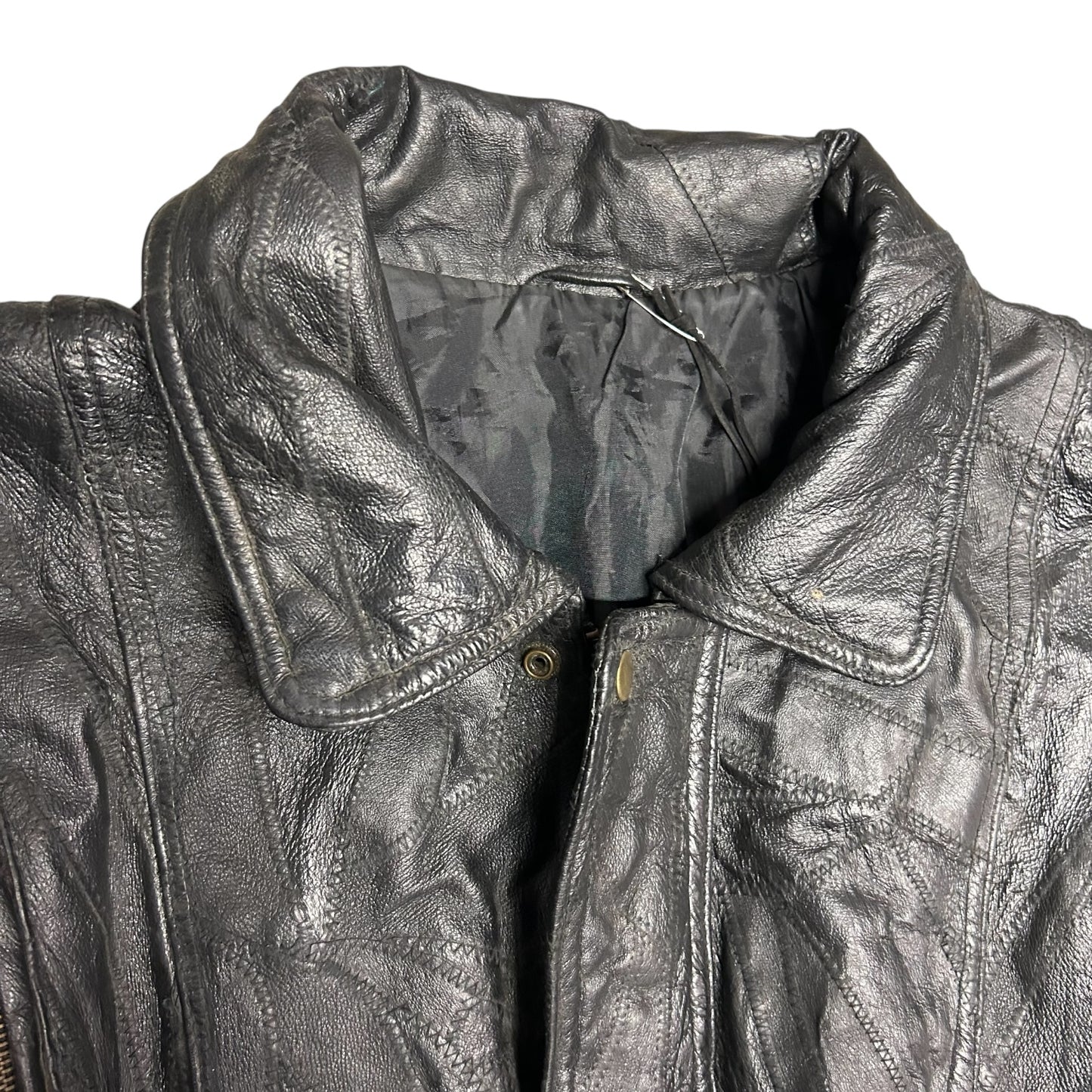 Y2K Black Patchwork Leather Zip Jacket