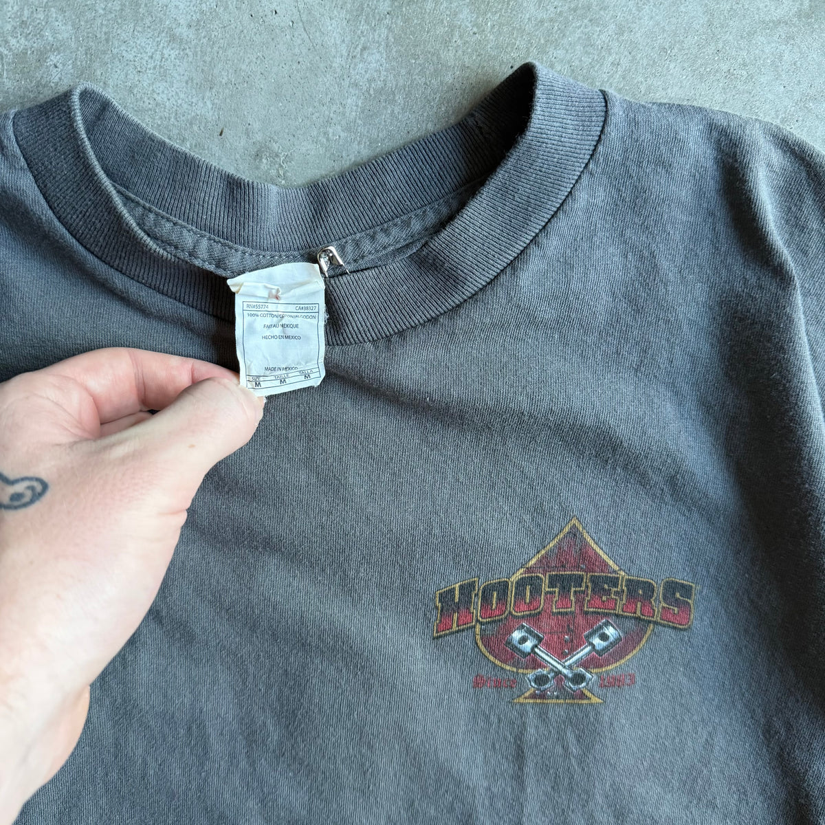 Y2K Hooters Lady & Bike Dark Gray Tee