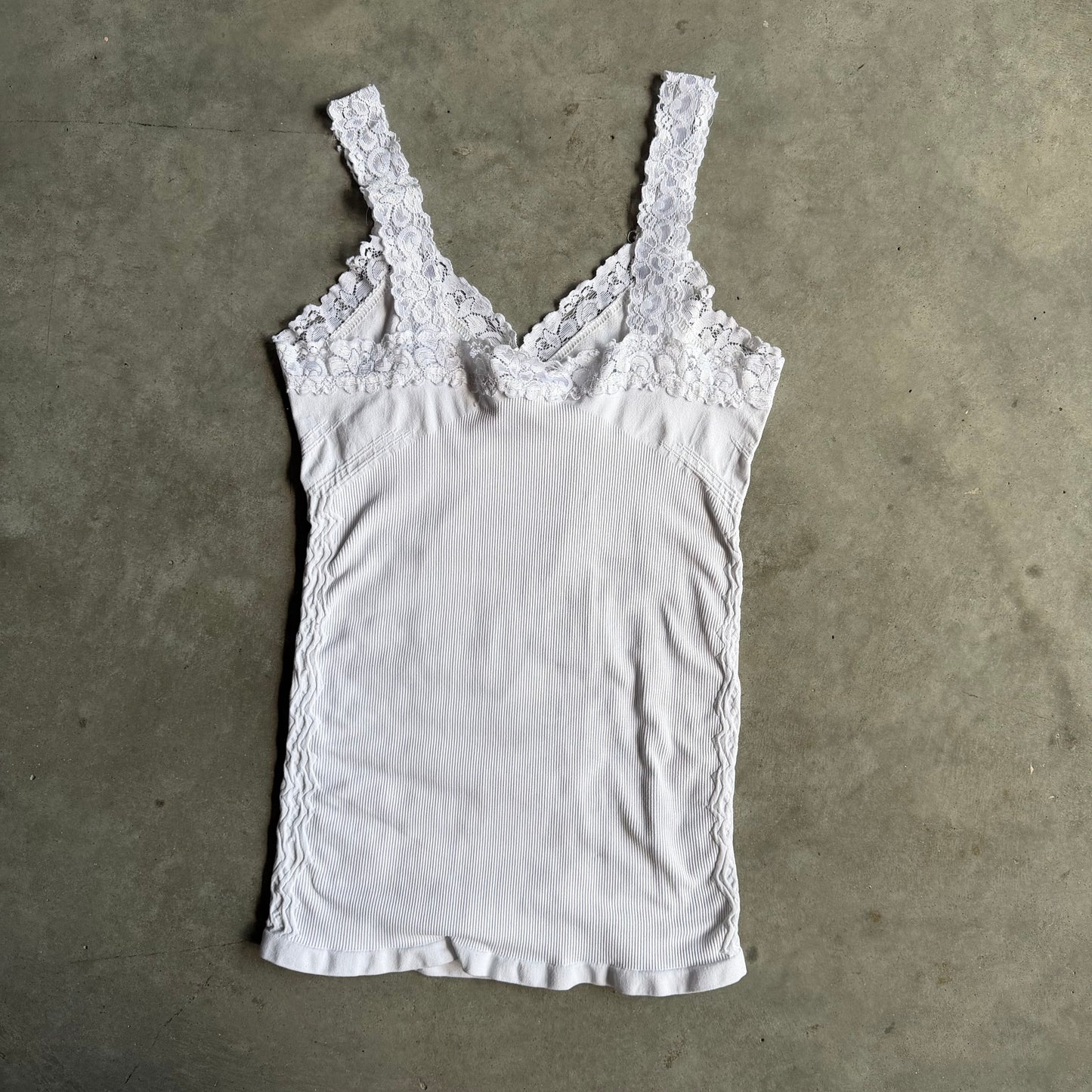 Y2K Boho White Ruched Lace Tank