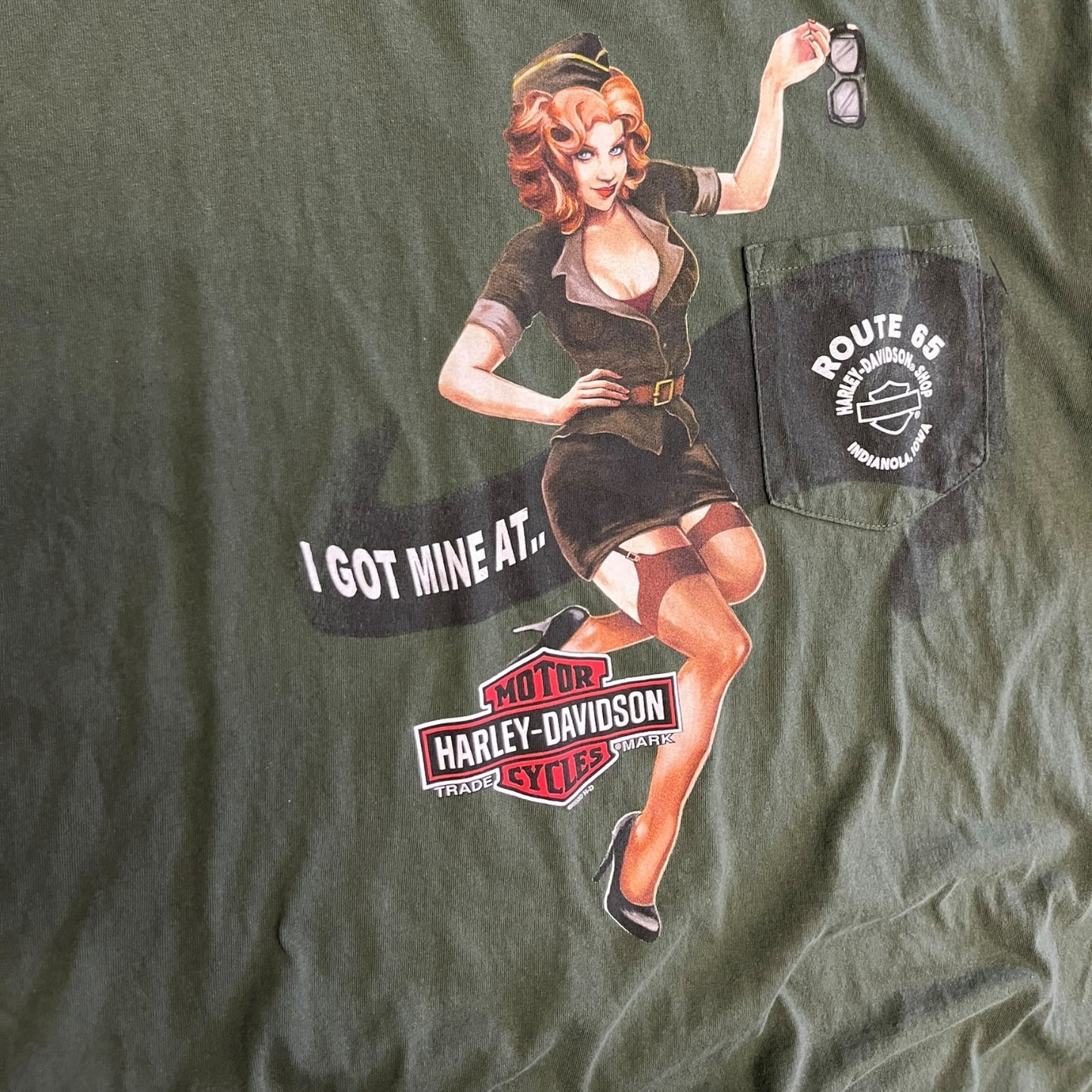 Y2K Harley Davidson Chest Pocket Military Women Tee
