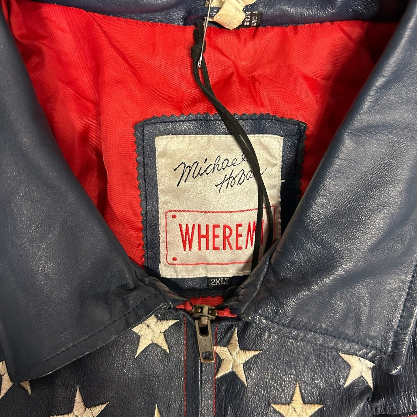 Vintage Wheremi USA Flag Leather Coat