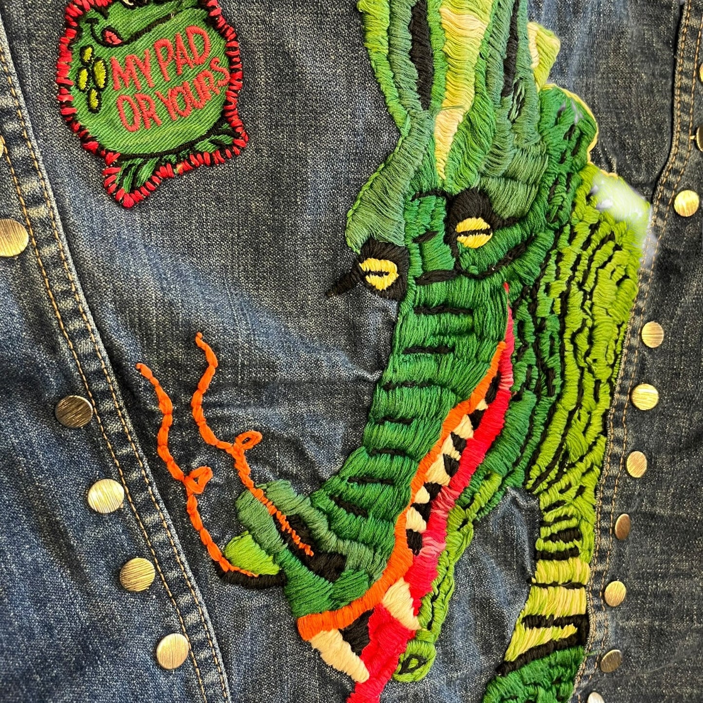 Vintage Wrangler Studded Denim Jacket with Dragon Embroidery
