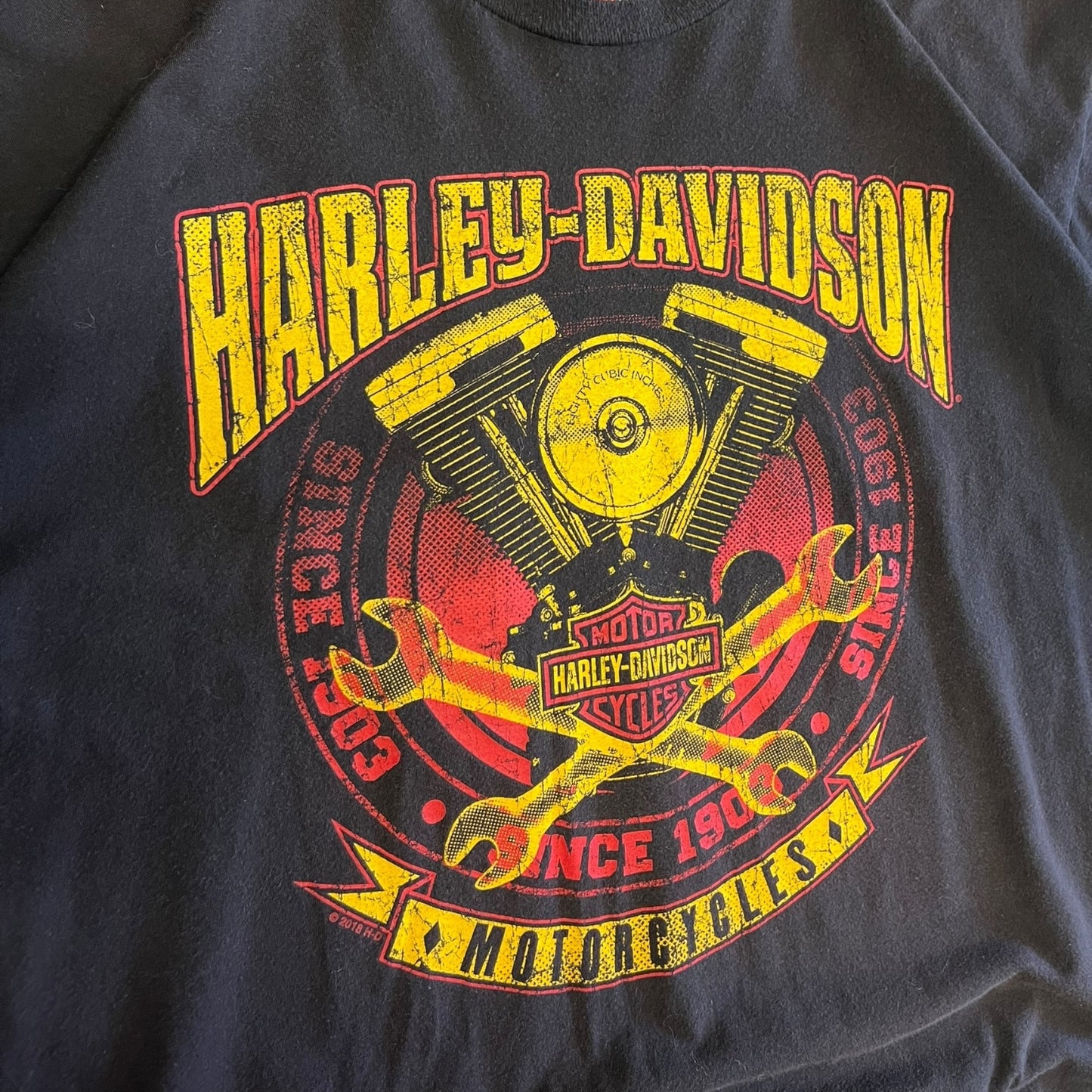 Y2K Harley Davidson Red & Yellow Motor Tee