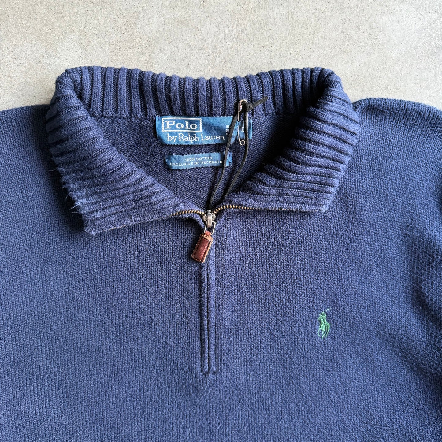 Polo Ralph Lauren Navy w/ Green Pony Quarter Zip Sweater