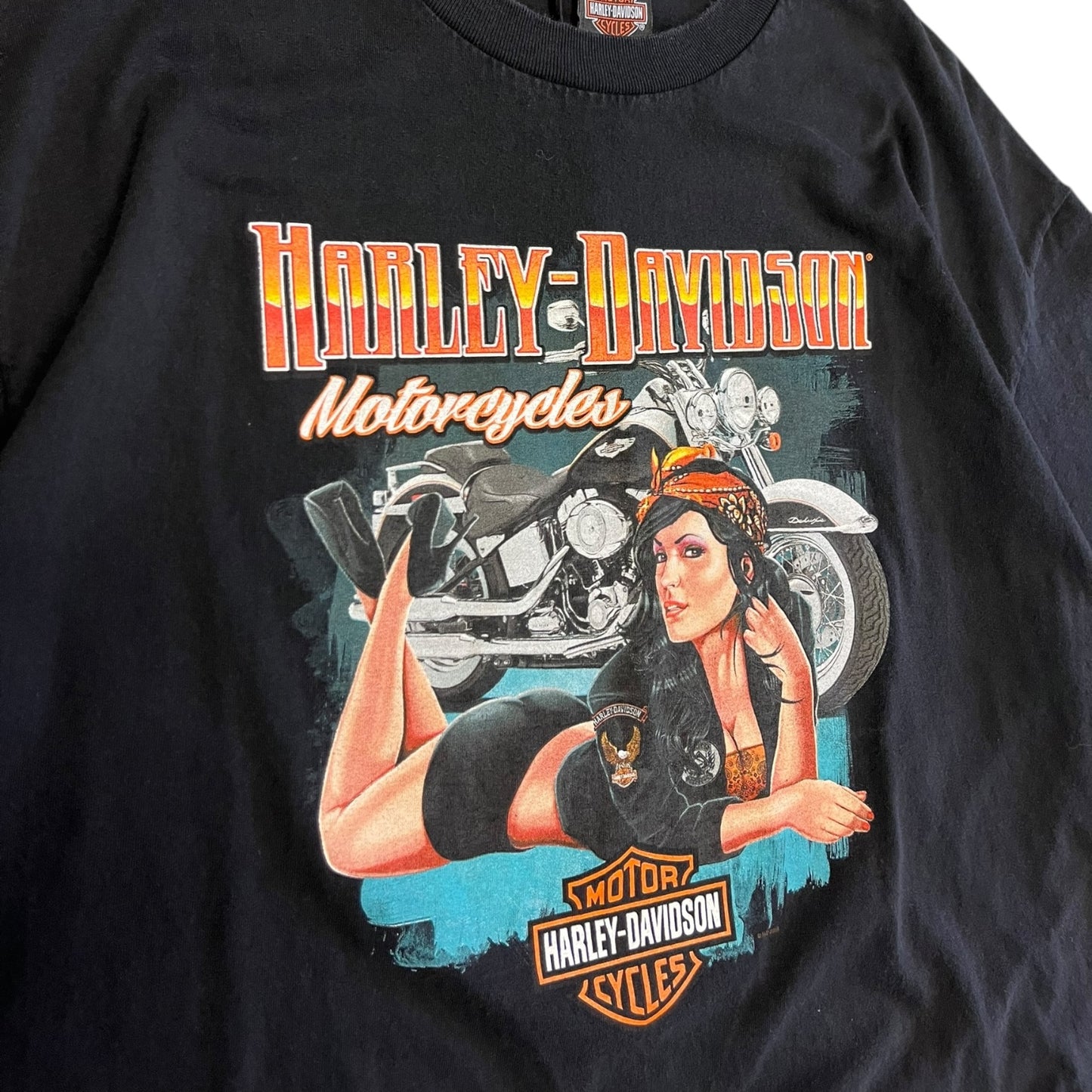 Y2K Harley Davidson Orange Bandanna Motorcycle Women Tee