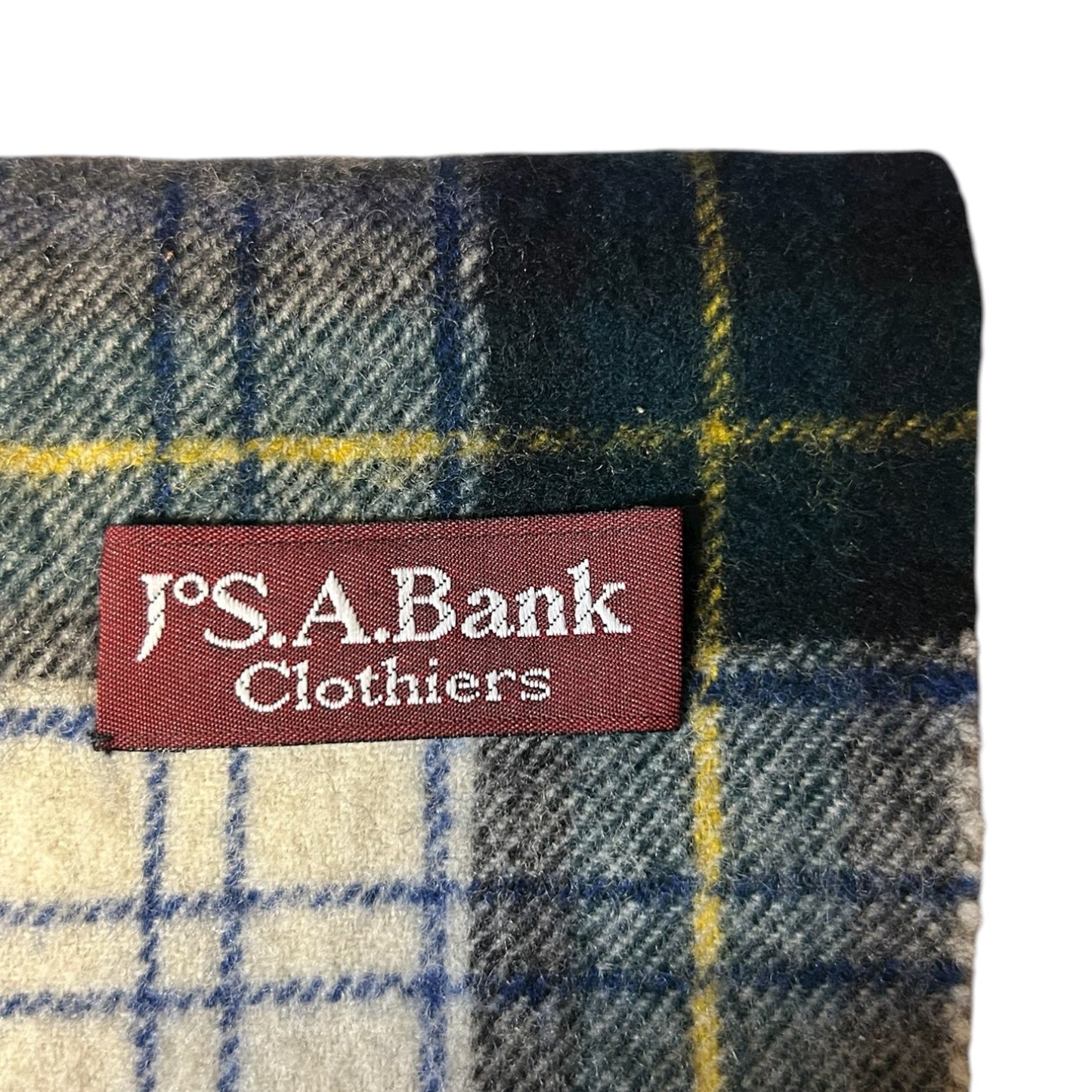 JoS A. Bank Green Plaid Wool Scarf