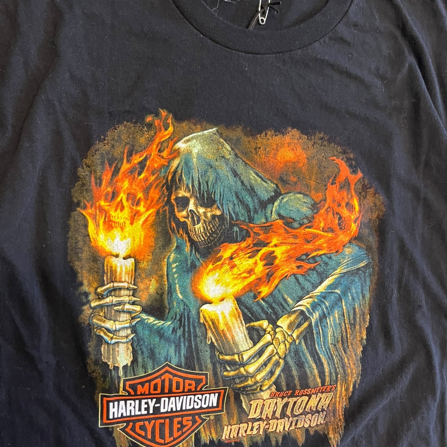 Y2K Harley Davidson Grim Reaper And Candles Tee