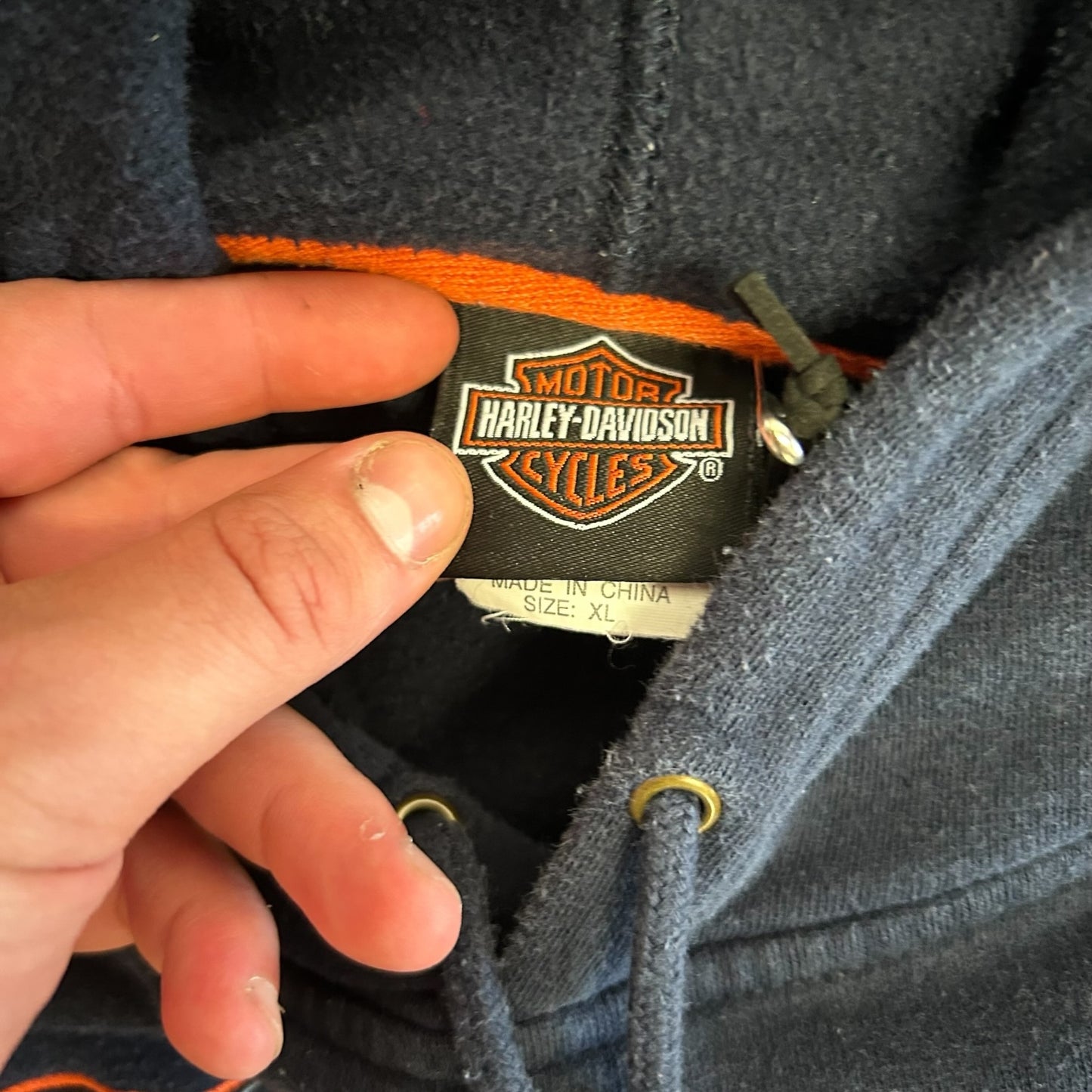 Y2K Harley Davidson Navy & Orange Hoodie