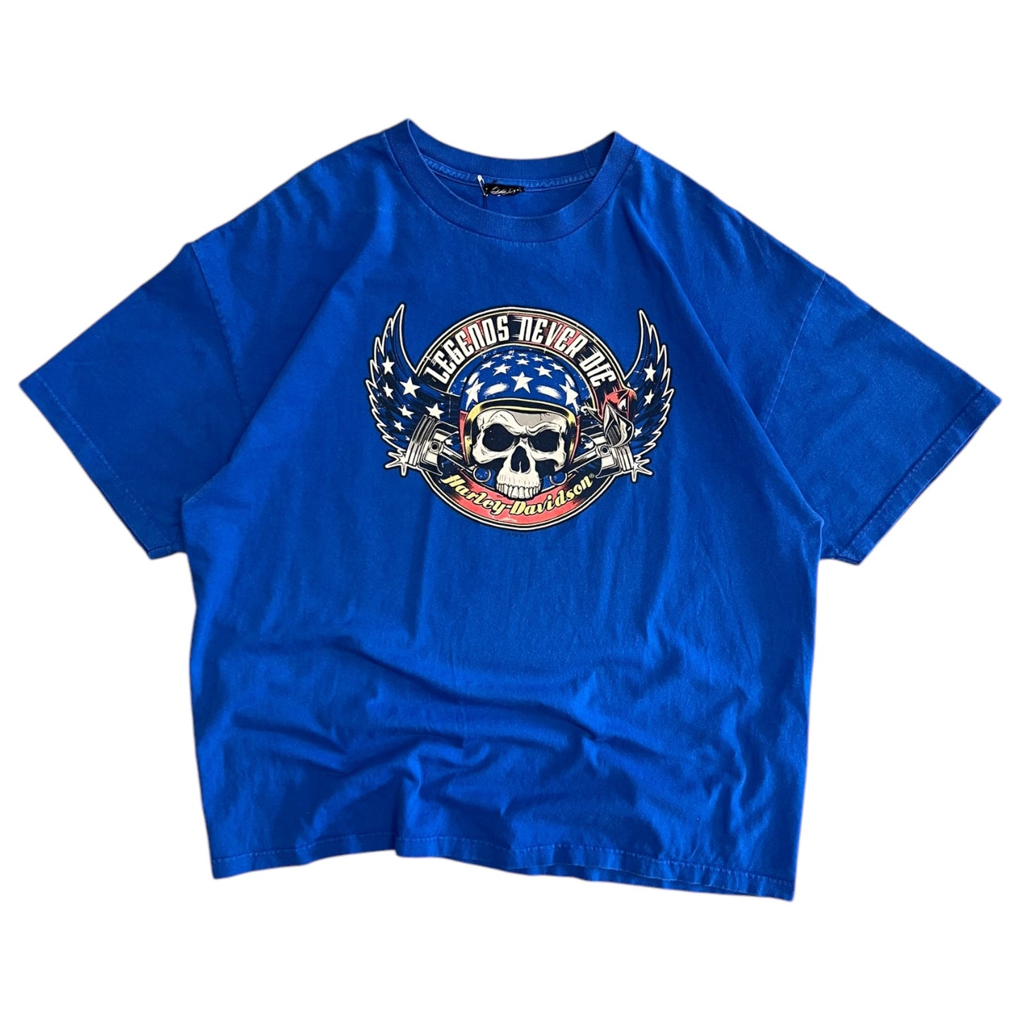 Y2K Harley Davidson Blue Legends Never Die T Shirt