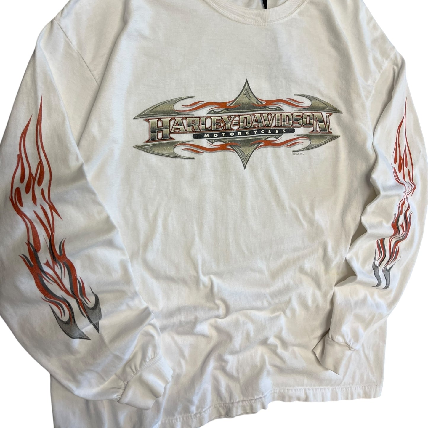Y2K Harley Davidson Flame Sleeve White Longsleeve