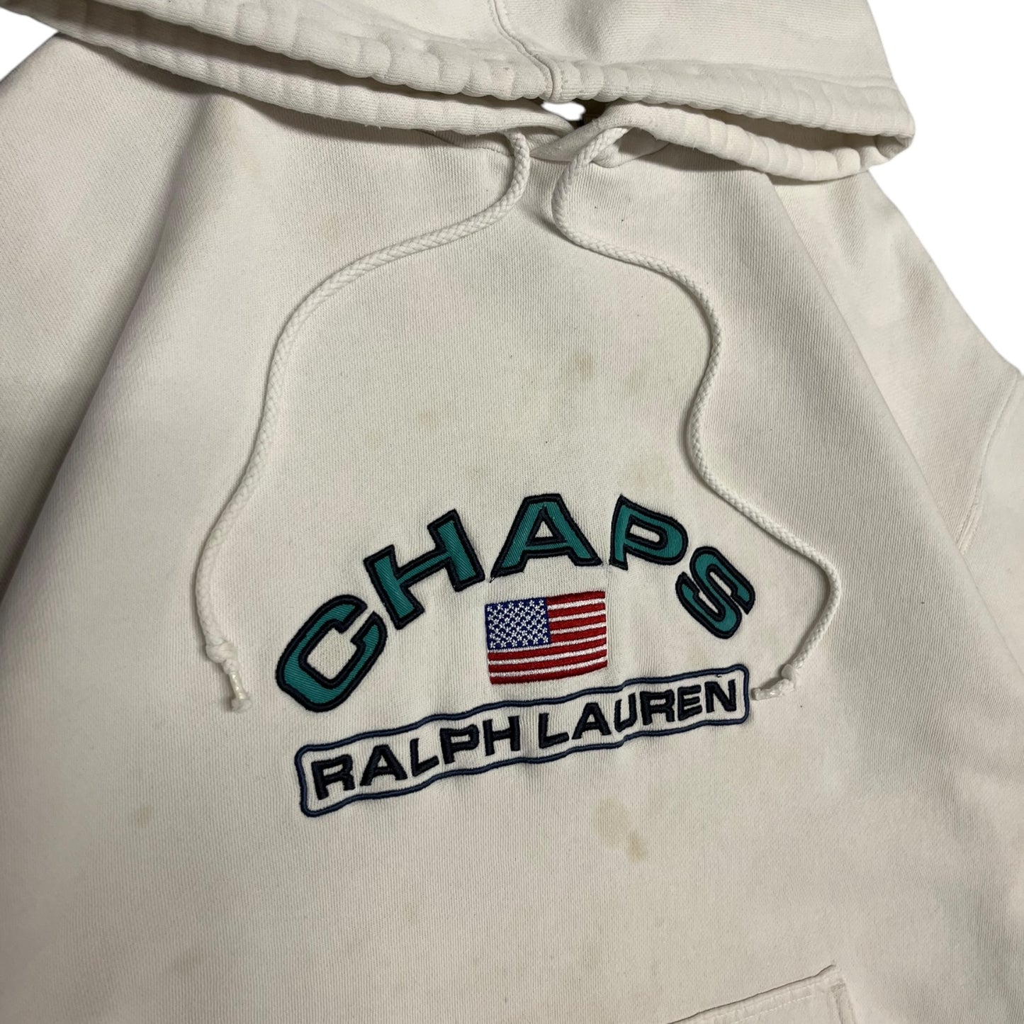 Y2K Chaps Ralph Lauren Embroidered White Hoodie