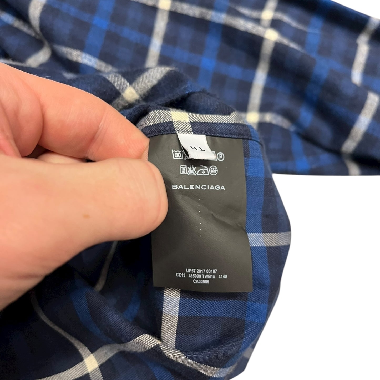 FW17 Balenciaga Blue Hooded Flannel