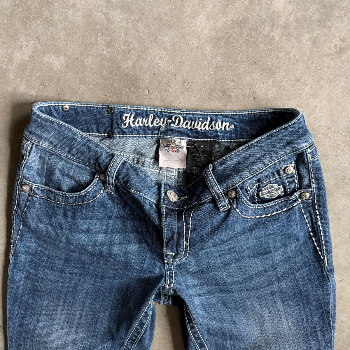 Women’s Harley Davidson Medium Wash Boot Cut Flairs w/Angel Wing Embroidery