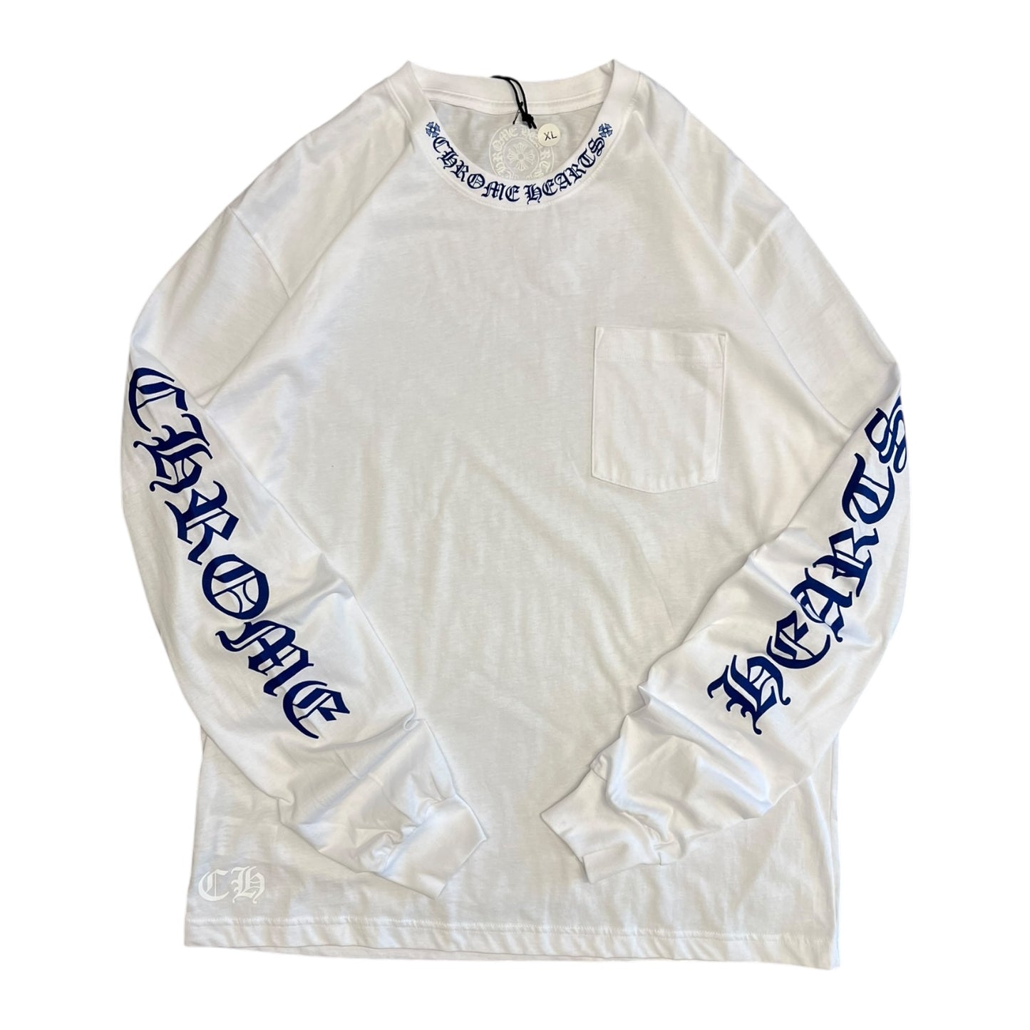 Chrome Hearts Spell Out Long-Sleeve Pocket Tee Wht/Blue