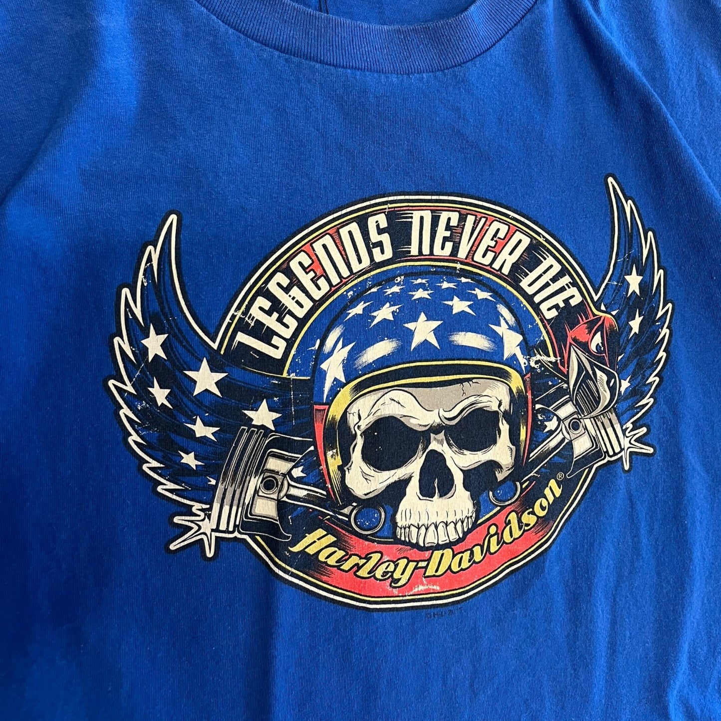 Y2K Harley Davidson Blue Legends Never Die T Shirt