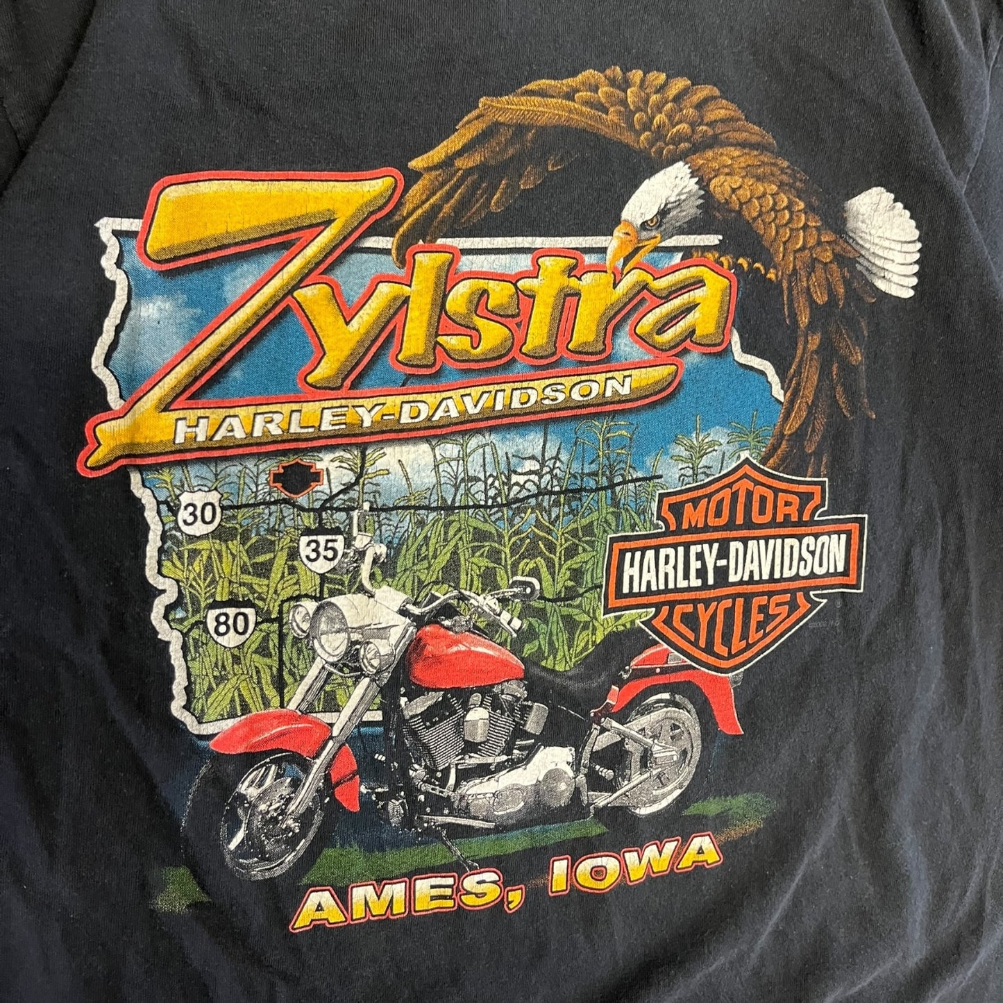 Y2K Harley Davidson Flame Emblem Pocket Tee Zylstra