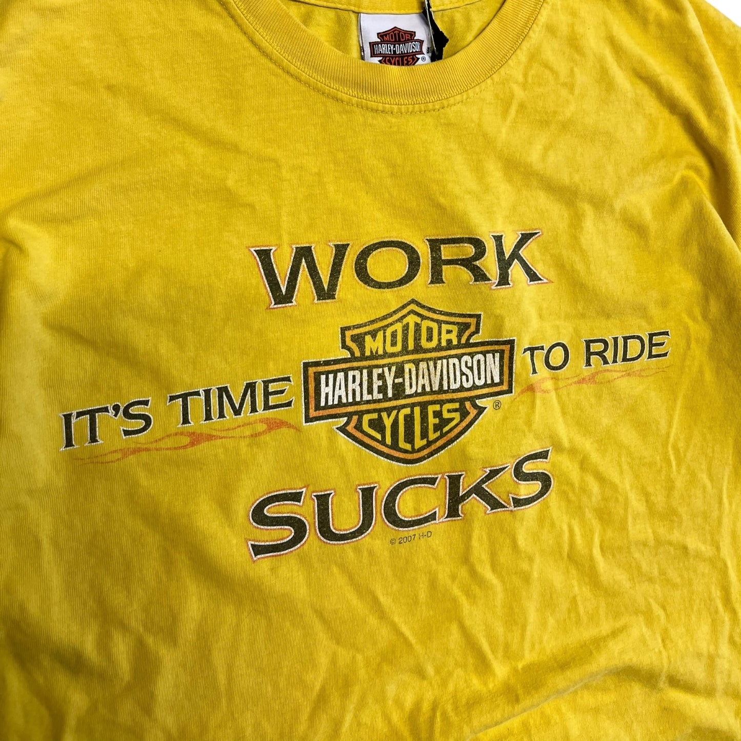 Y2K Work Sucks Yellow Harley Davidson Tee