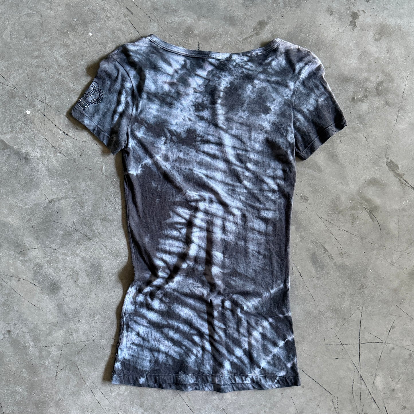 Y2K Vocal Grey Tie Dye Rhinestone Crown Fitted Tee