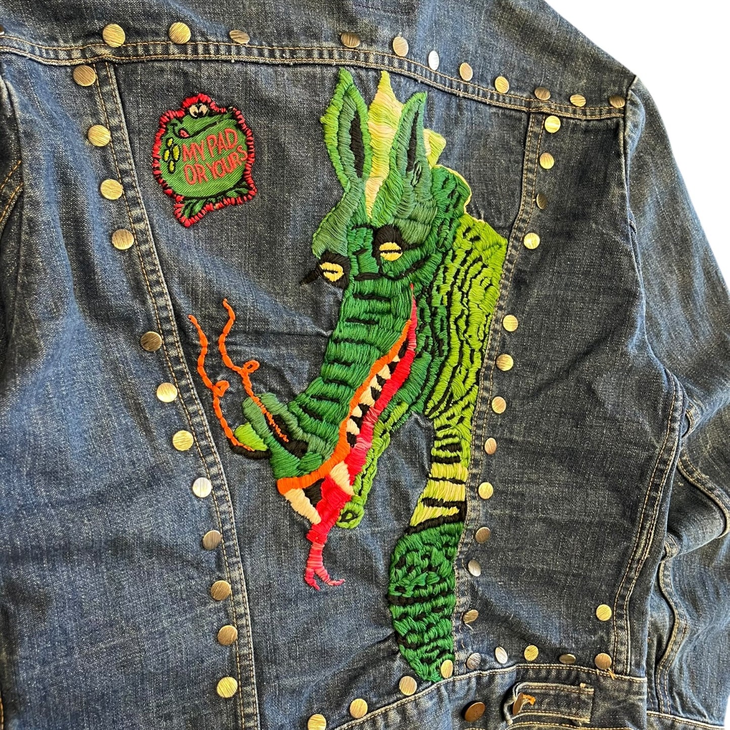 Vintage Wrangler Studded Denim Jacket with Dragon Embroidery