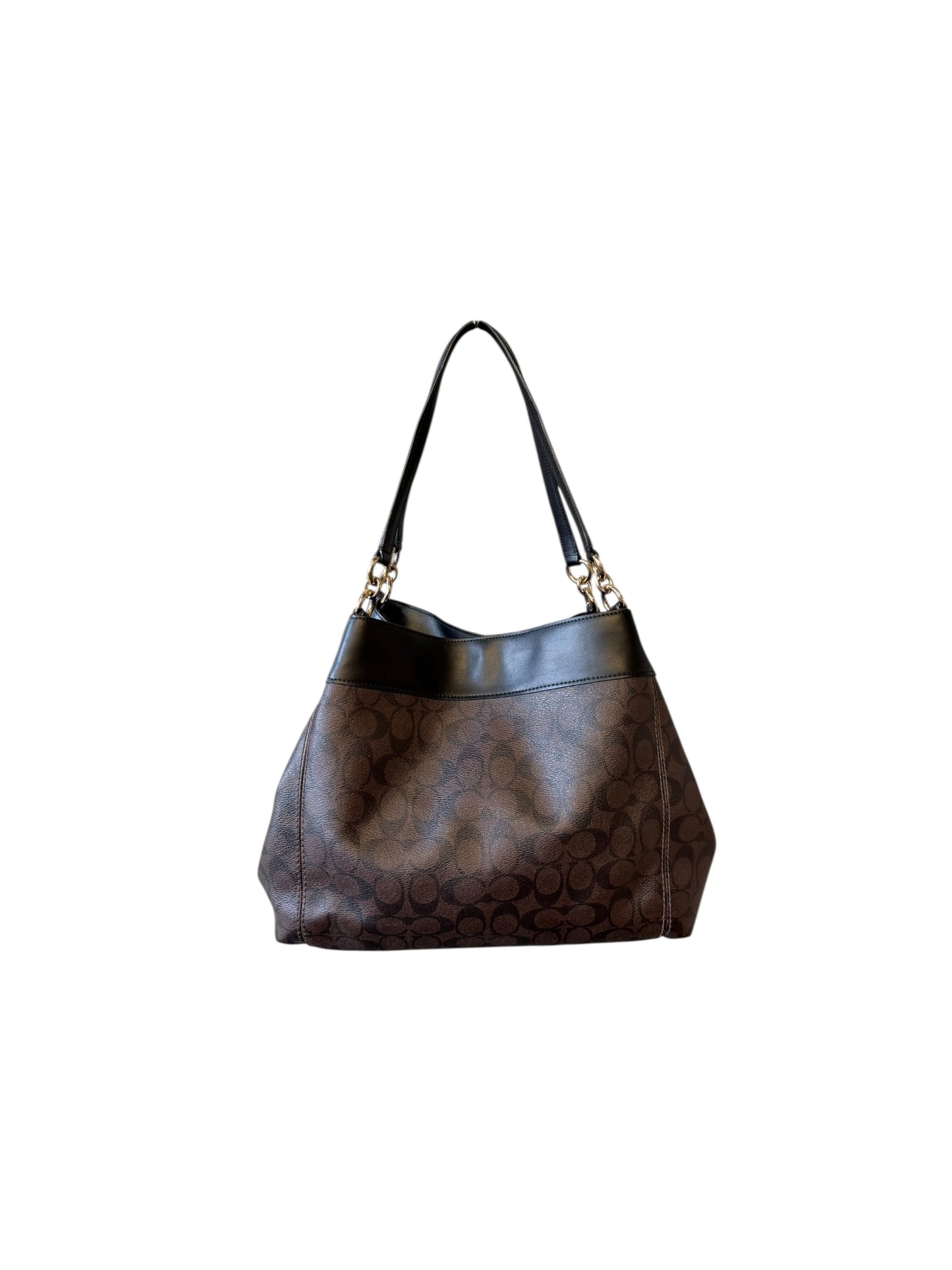 2018 Coach F27972 New York Large Lexy Shoulder Bag Signature Tote Dark Brown Leather