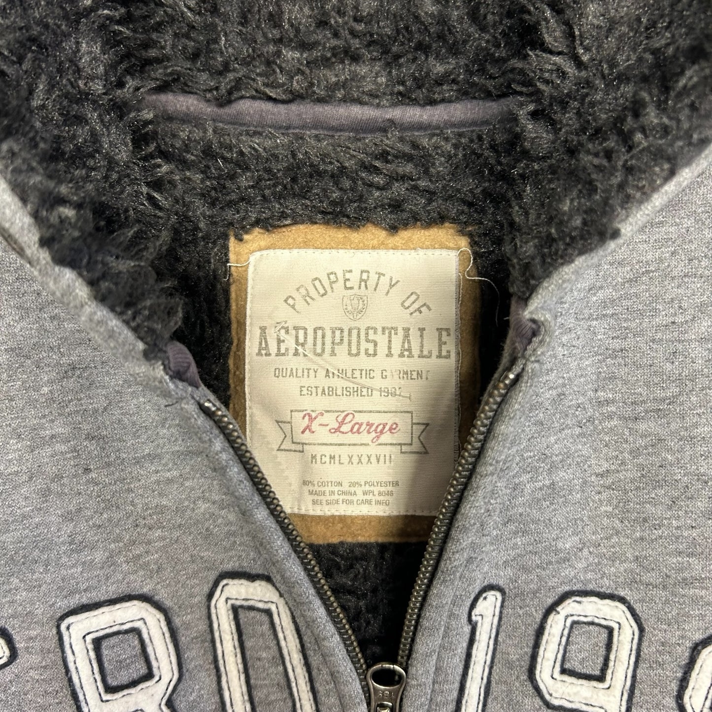 Y2K Aero 1987 Grey Fleece Lined Zip Up Hoodie