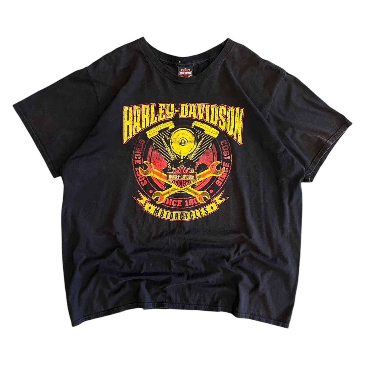 Y2K Harley Davidson Red & Yellow Motor Tee