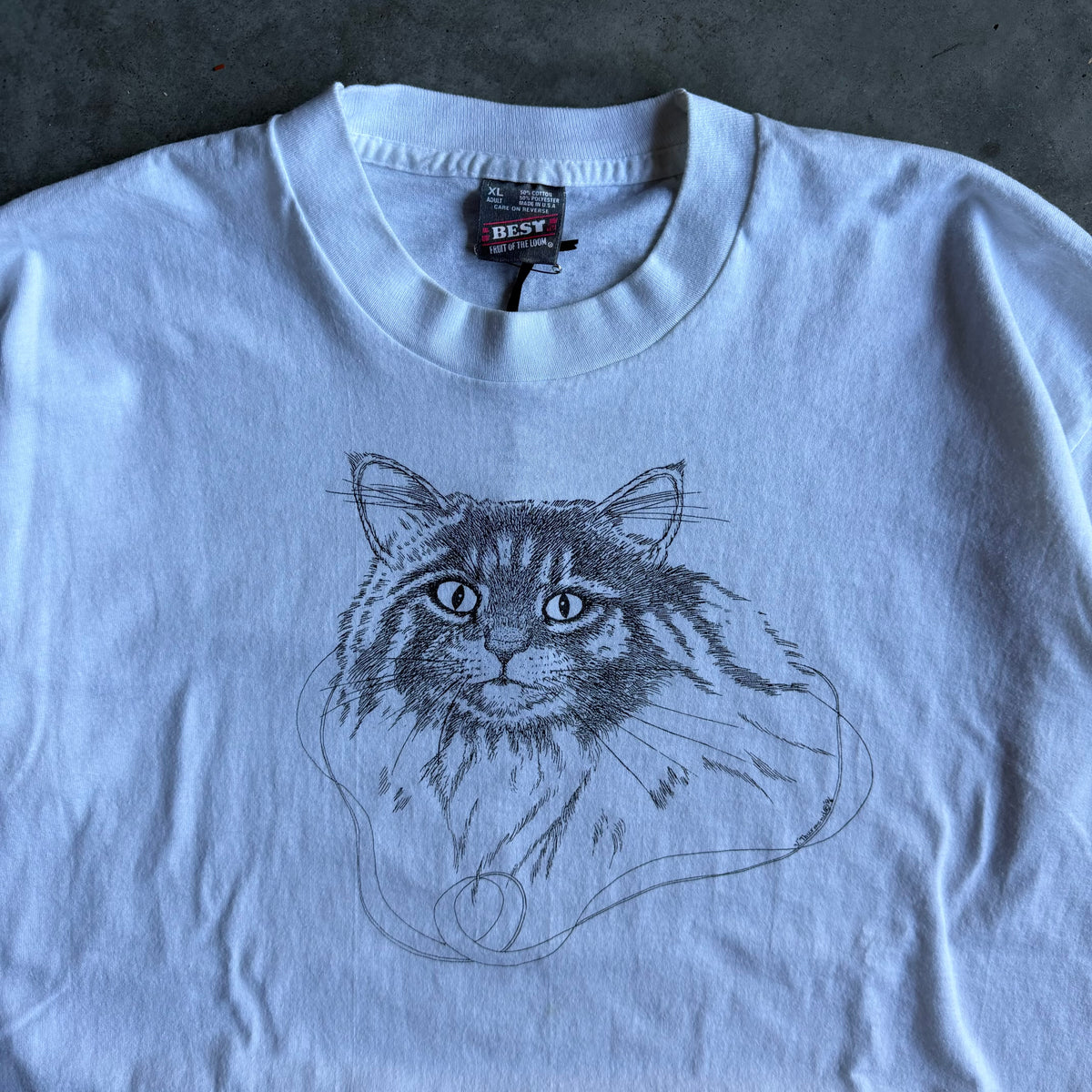 Vintage Fluffy Cat Chest Graphic Tee