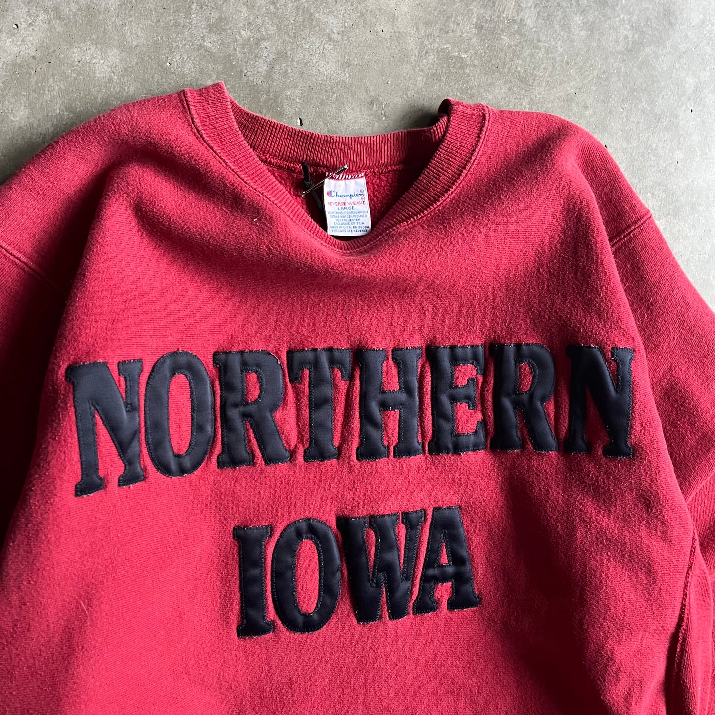 Vintage Champion Northern Iowa Spell Out Reverse Weave Burg/Navy