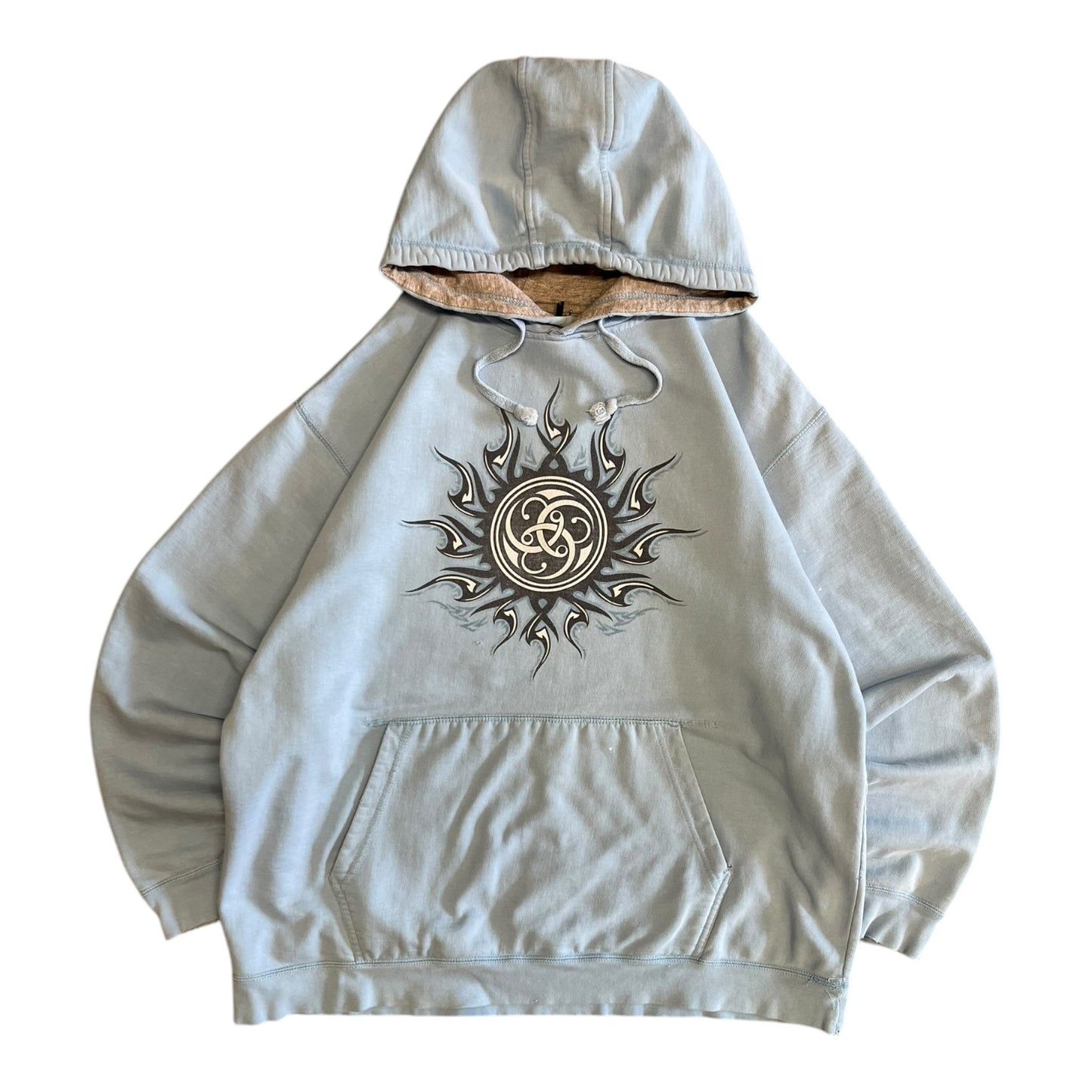 Y2K Surf Tribal Light Blue Distressed Hoodie