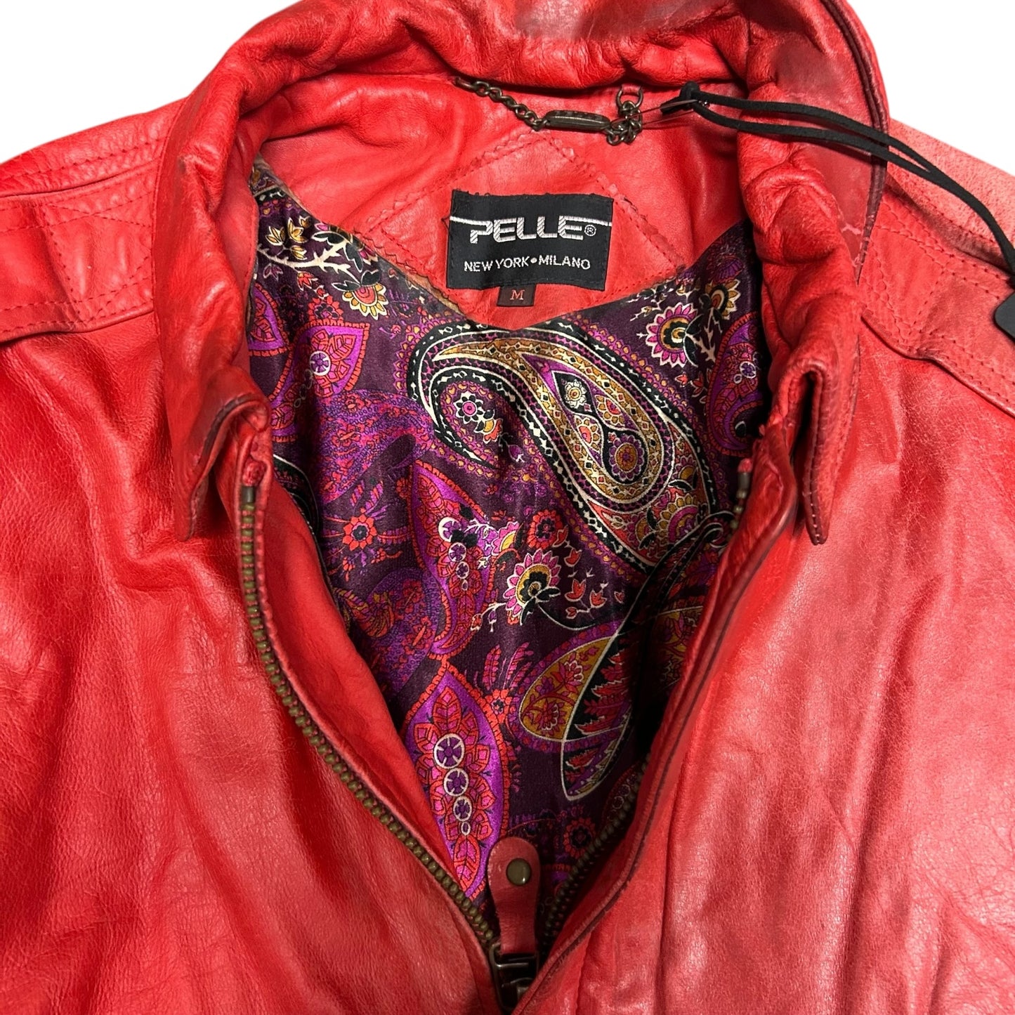 Vintage Faded Red Pelle Leather Bomber Jacket