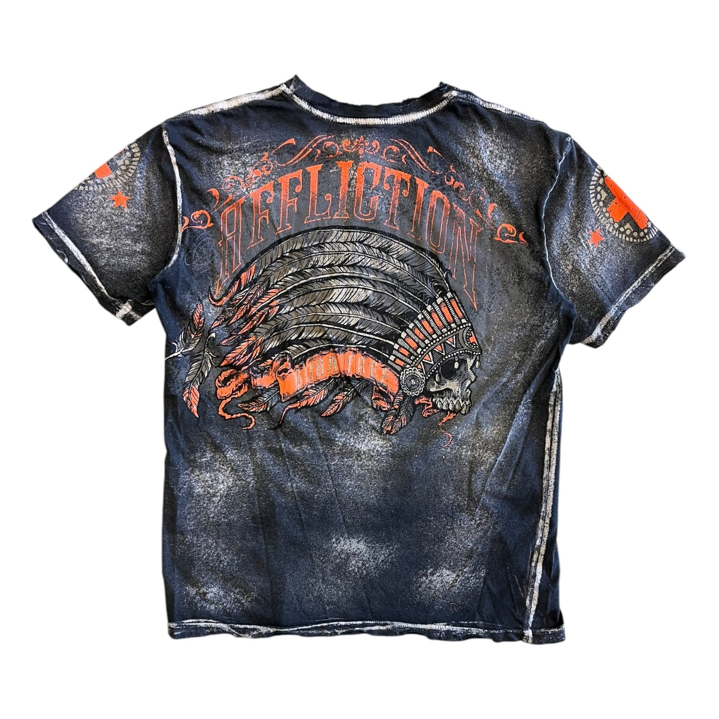 Y2K Affliction Native American Skull T Shirt
