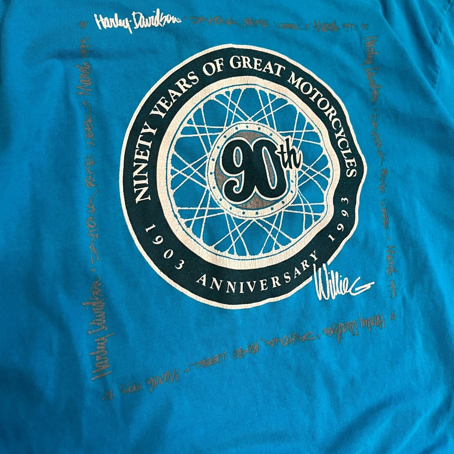 Vintage Harley Davidson 90 Years Blue T Shirt