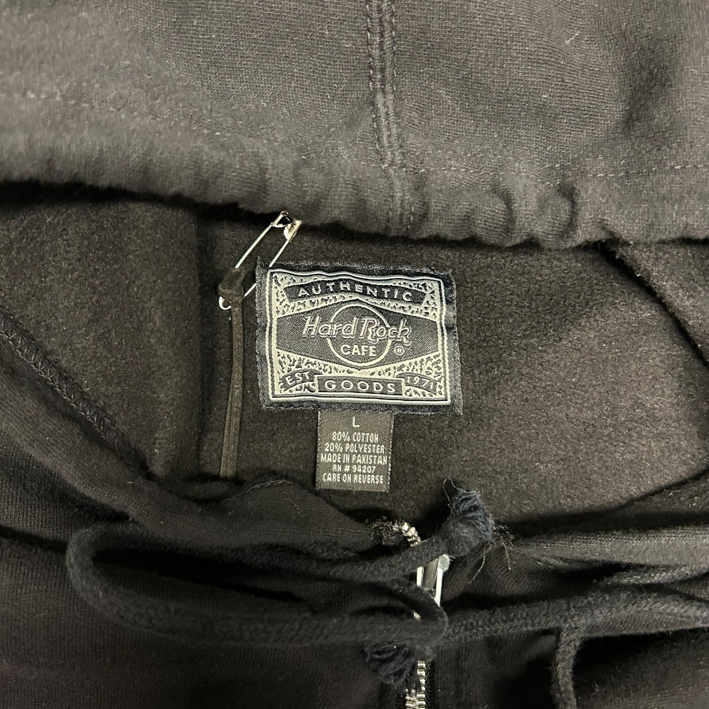 Y2K Hard Rock Cafe Black Spell-Out Zip Up Hoodie