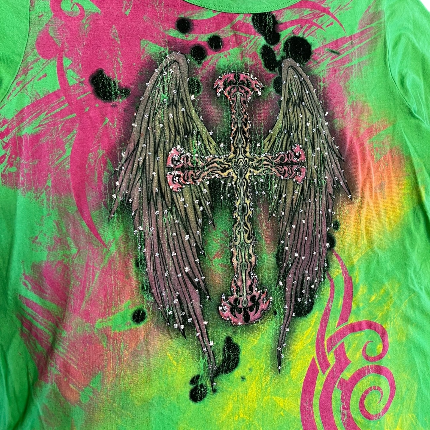Y2K California Girlz Cross and Wings Rhinestone Tee