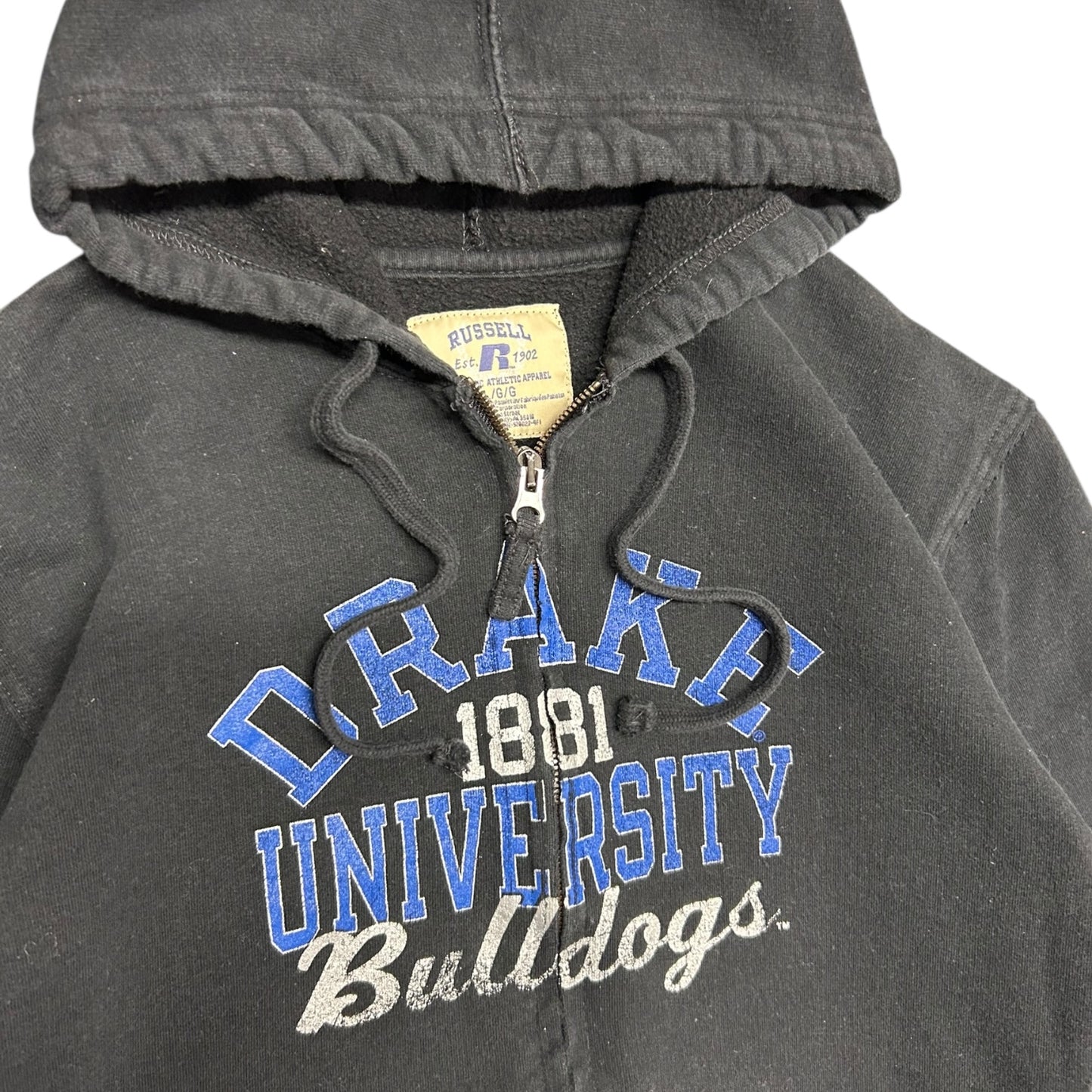 Y2K Drake University Bulldogs Black Russell Zip Up Hoodie