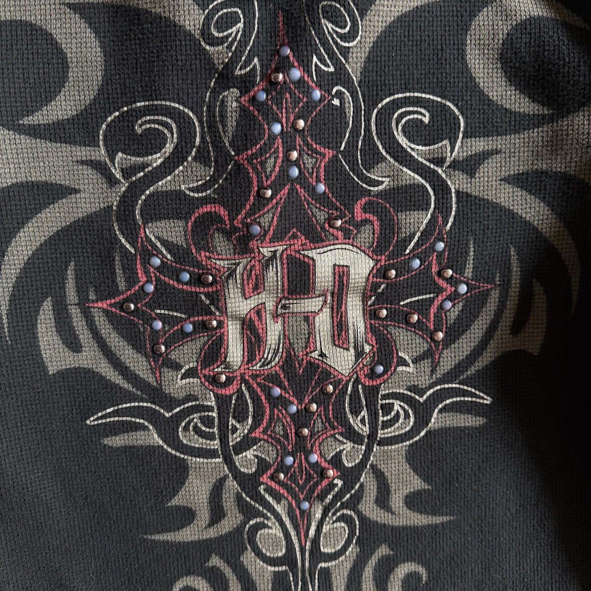 Women’s Y2K Harley Davidson Black Henley Graphic Thermal