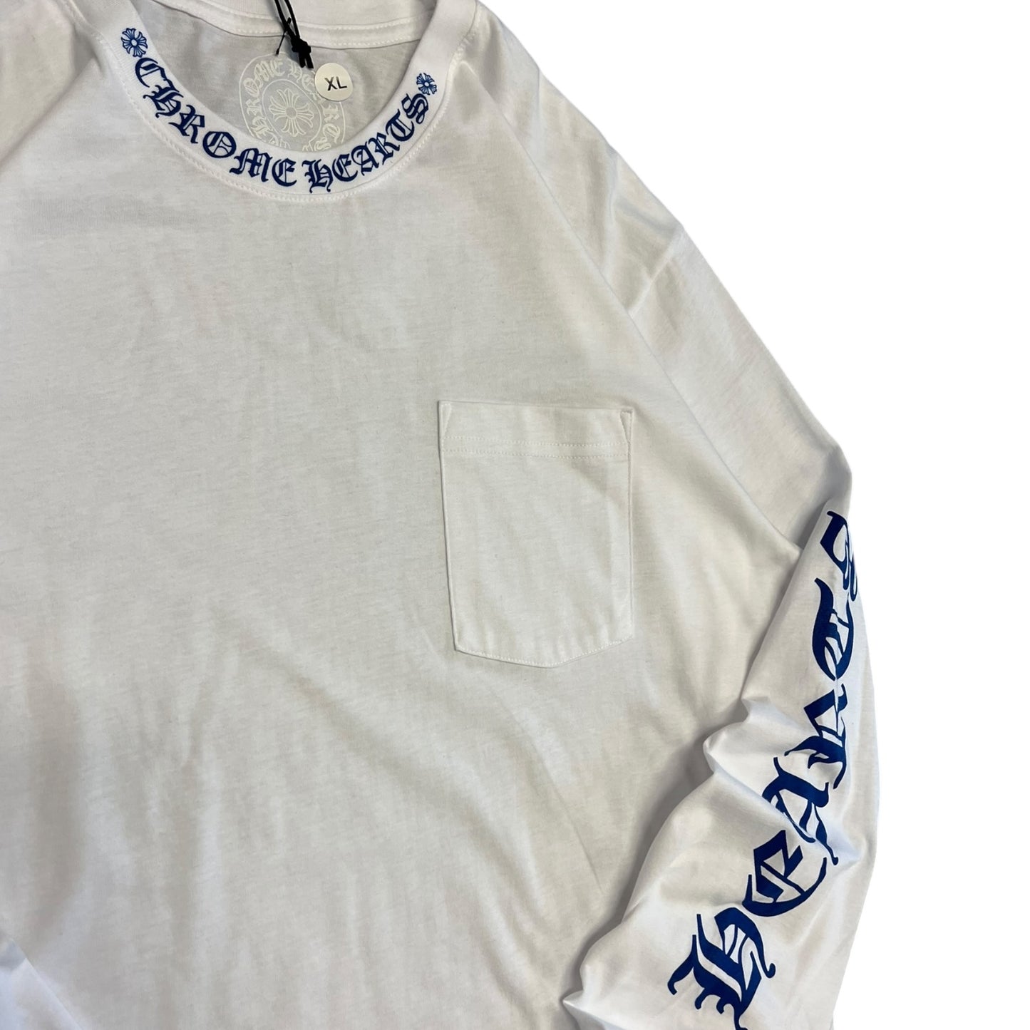 Chrome Hearts Spell Out Long-Sleeve Pocket Tee Wht/Blue