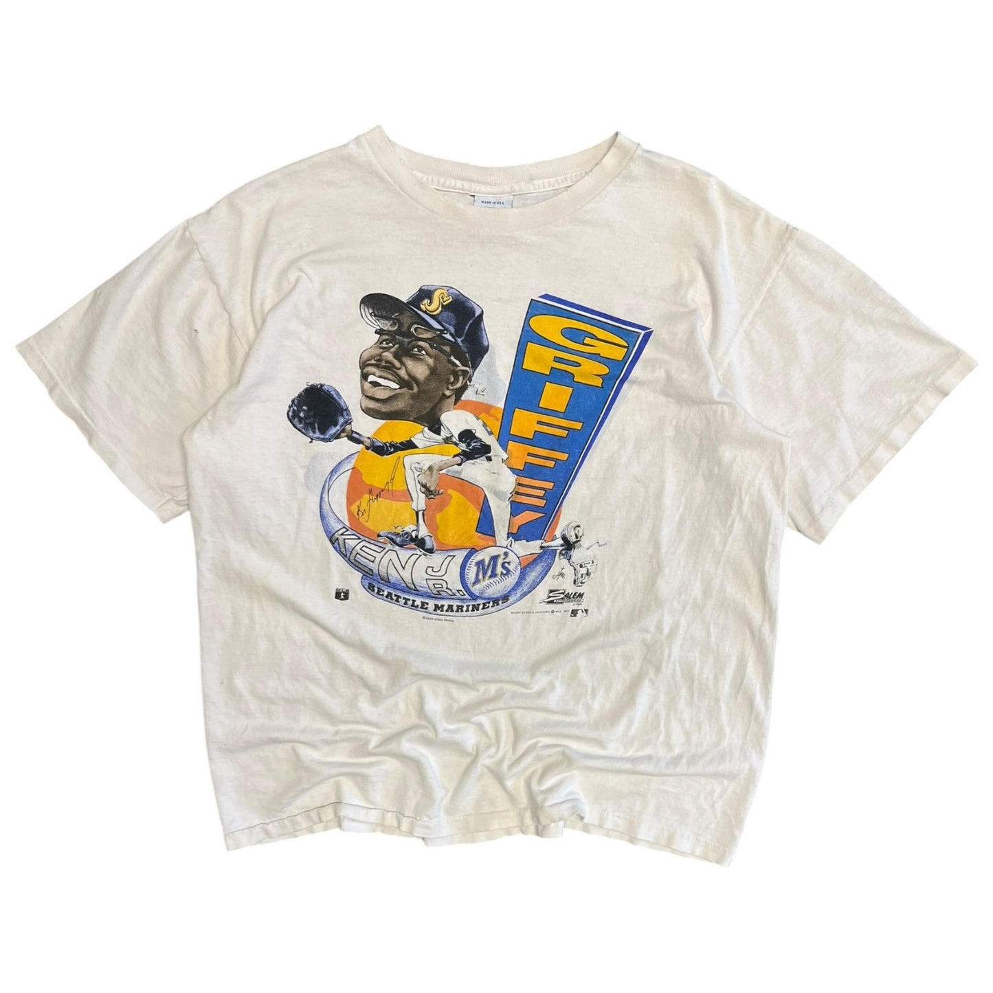 1991 Ken Griffey Seattle Mariners Salem Caricature Tee