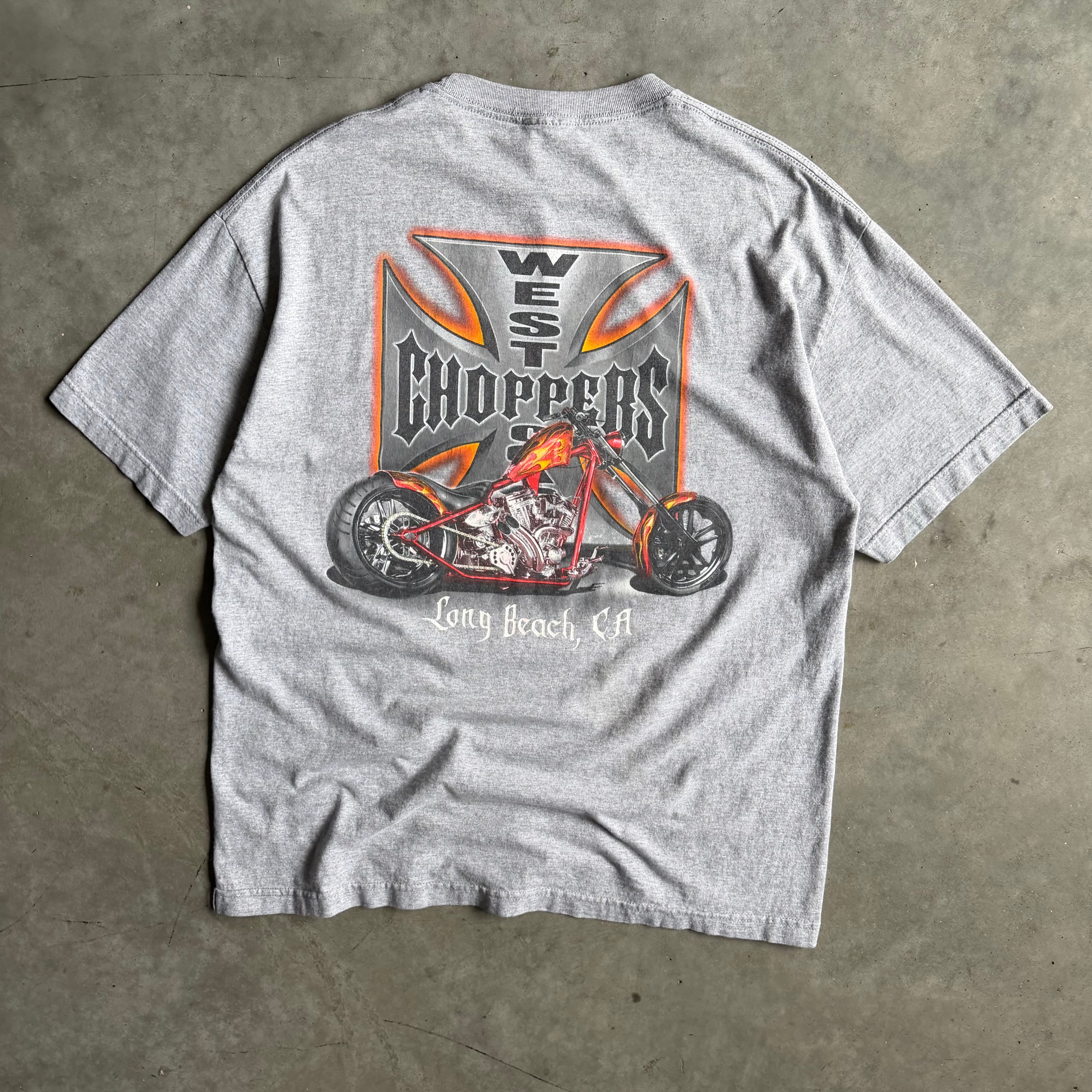 Y2K West Coast Choppers Long Beach Flame Chopper Grey T Shirt