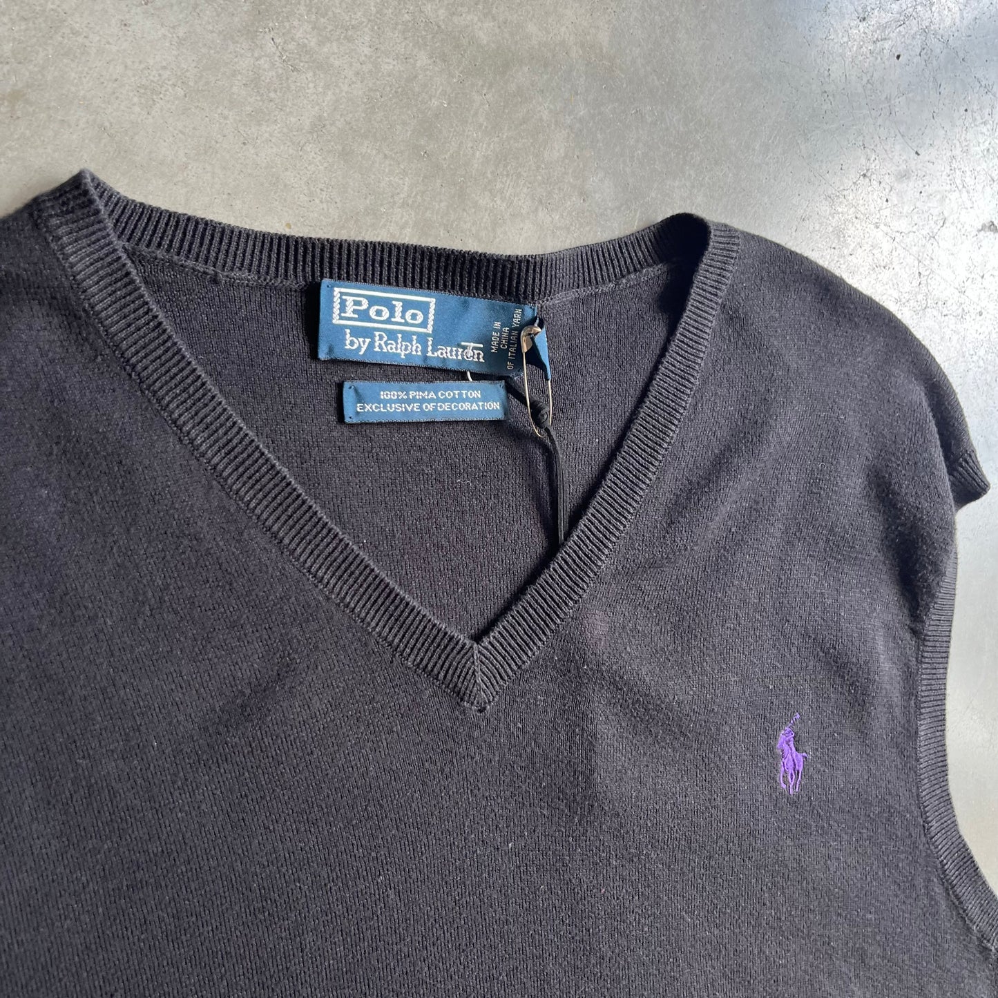 Polo Ralph Lauren Black Sweater Vest w/ Purple Pony