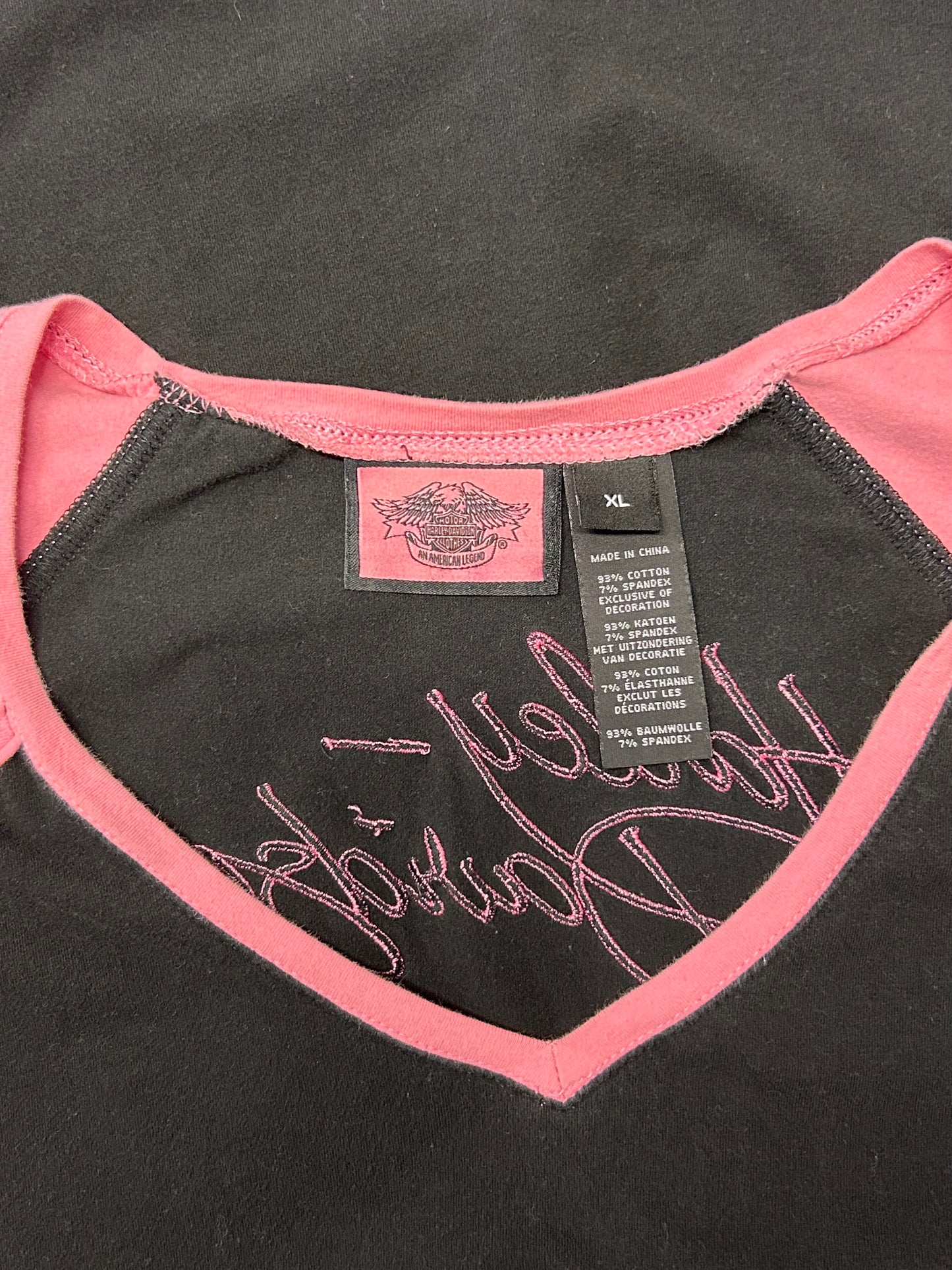 Women’s Y2K Harley Davidson Pink And Black T-Shirt