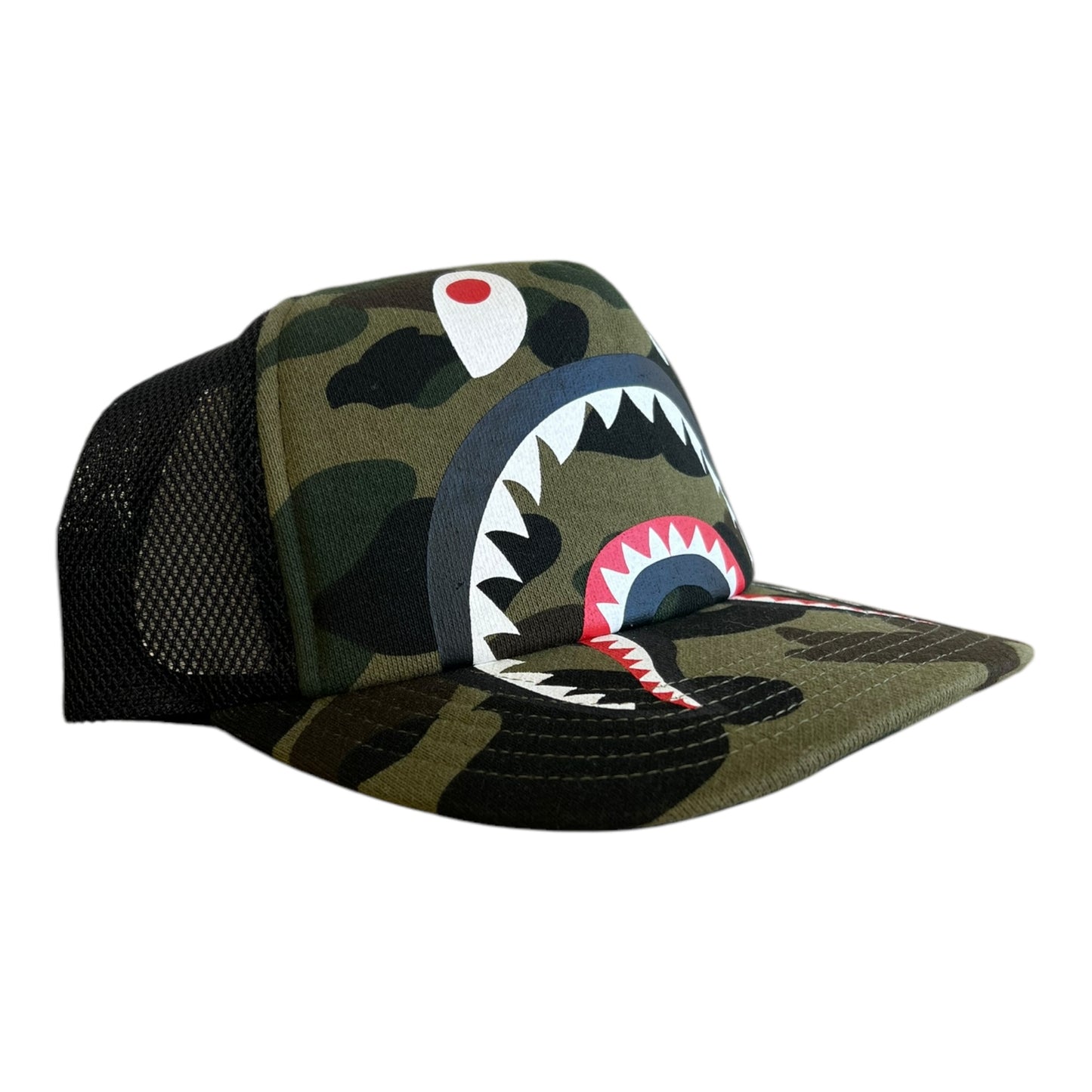 A Bathing Ape 1st Camo Shark Trucker Hat Green