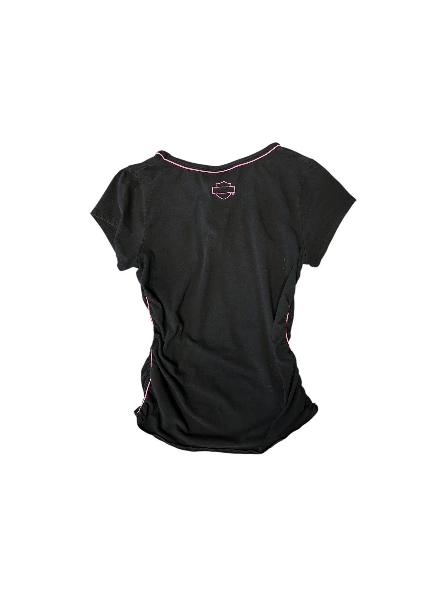 Women’s Harley Davidson Black And Pink Scrunched T Shirt